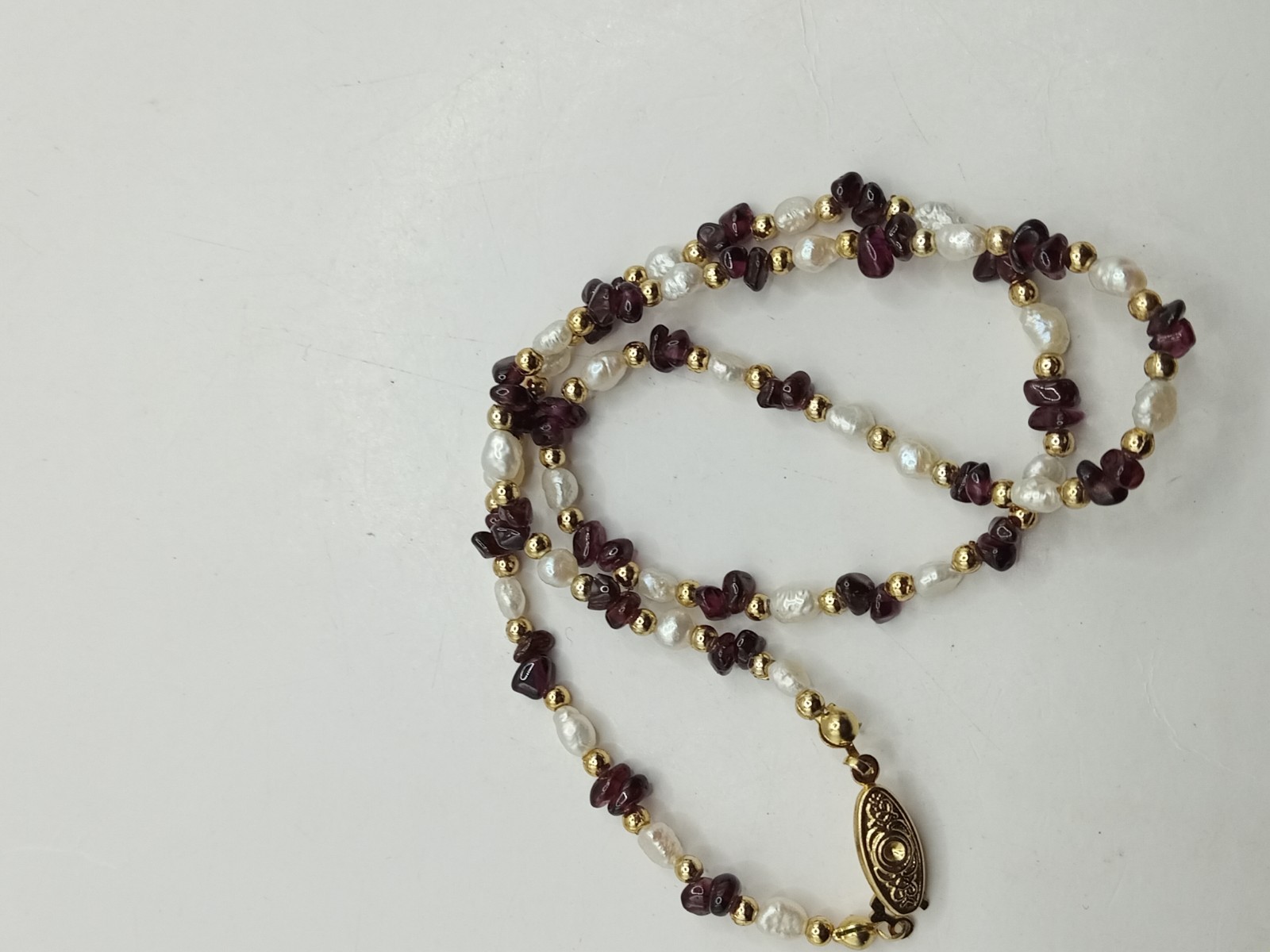 Natural Garnet Freshwater Pearl Necklace 45cm 11g Vintage Gemstone Jewelry Gift