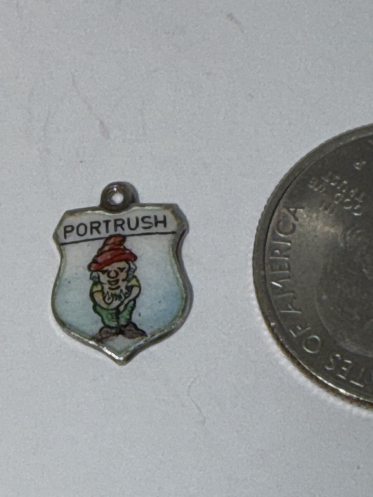 Vintage Leprechaun Portrush Northern Ireland Shield Bracelet Charm Silver