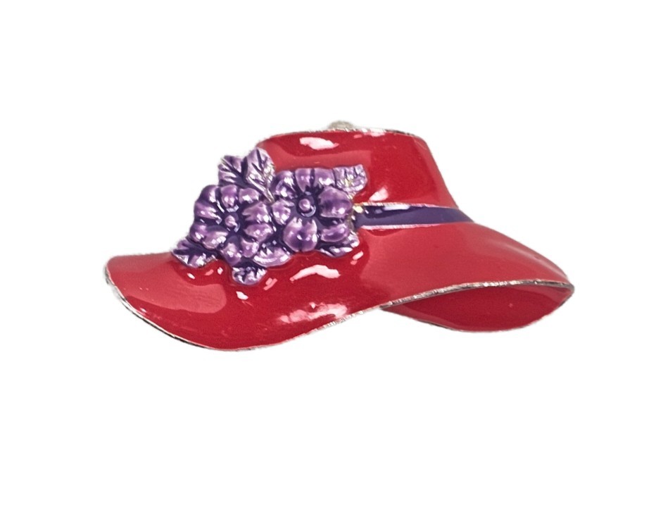 Vintage Red Hat Ladies Enamel Brooch Pin Silvertone Red/Purple | Red Hat Society