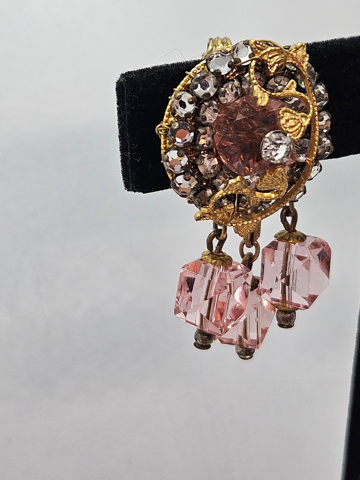 Vintage Original by Robert? Necklace & Earrings Pink Crystal Beads Rhinestones