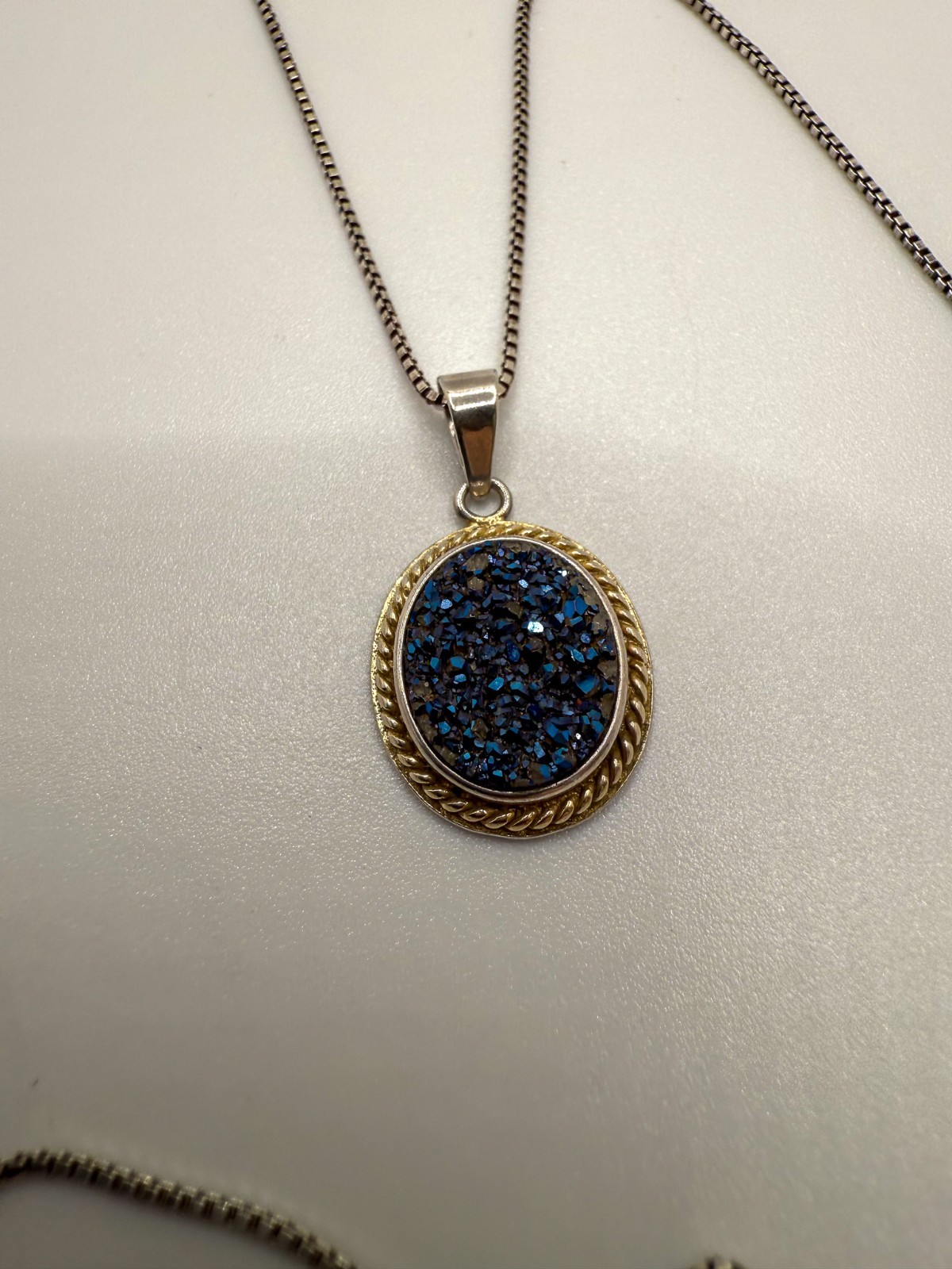 Vintage Sterling Silver Geode Pendant 2.4cm Necklace 18″ JB26
