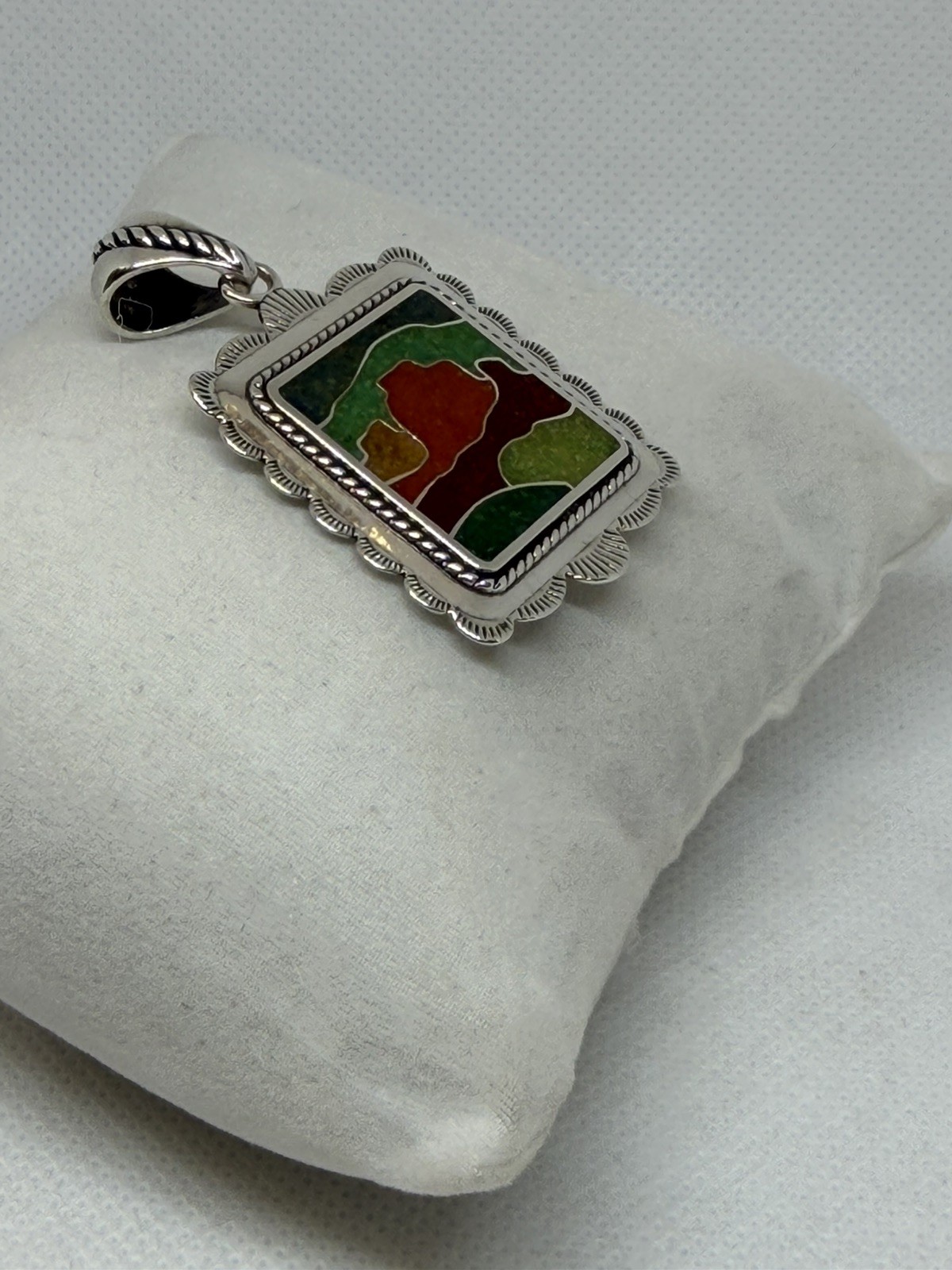 Carolyn Pollack 925 Sterling Silver Desert Scene Colorful Multi-Stone Chip Inlay