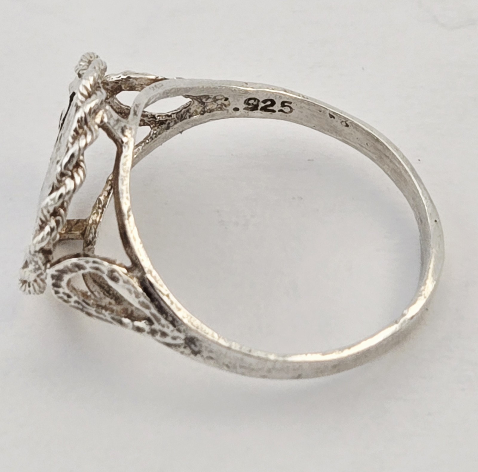 Vintage Sterling Silver Chinese Panda Coin Bezel Ring Rope Twist Size 8 – 2.2g