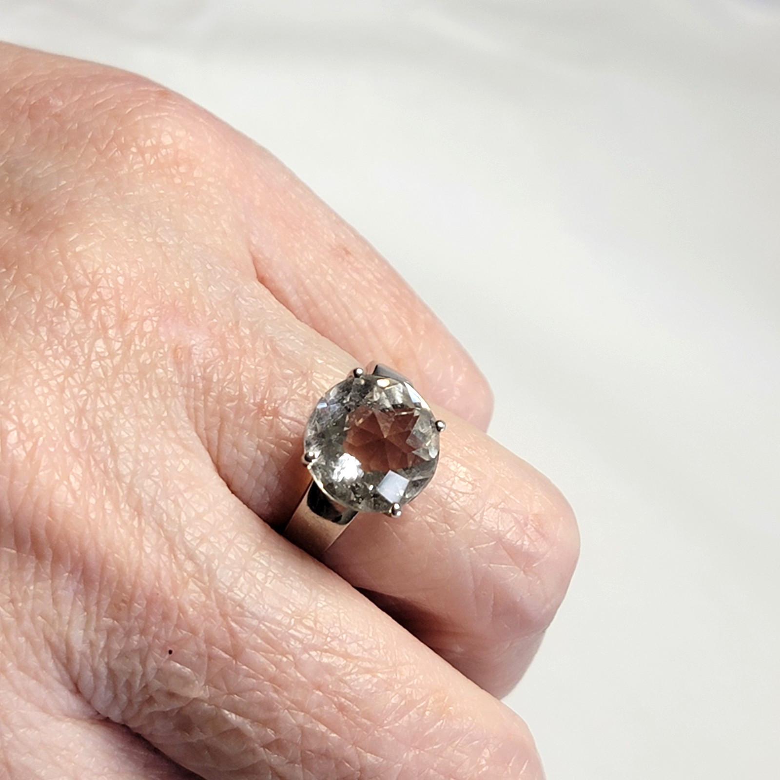 Natural Clear Quartz Ring 925 Sterling Silver 12mm Healing Crystal Size 7.75