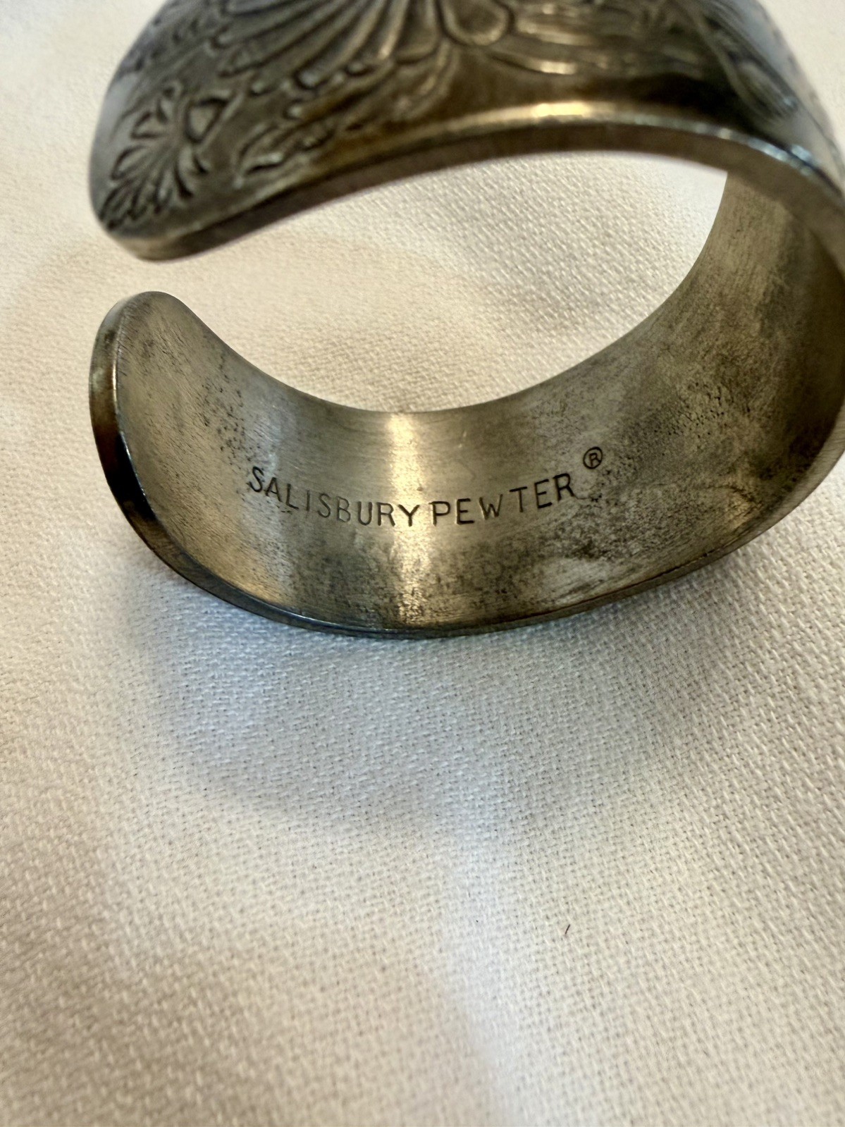 Vintage Salisbury Pewter Cuff Bracelet September Aster Birth Flower FREE SHIP