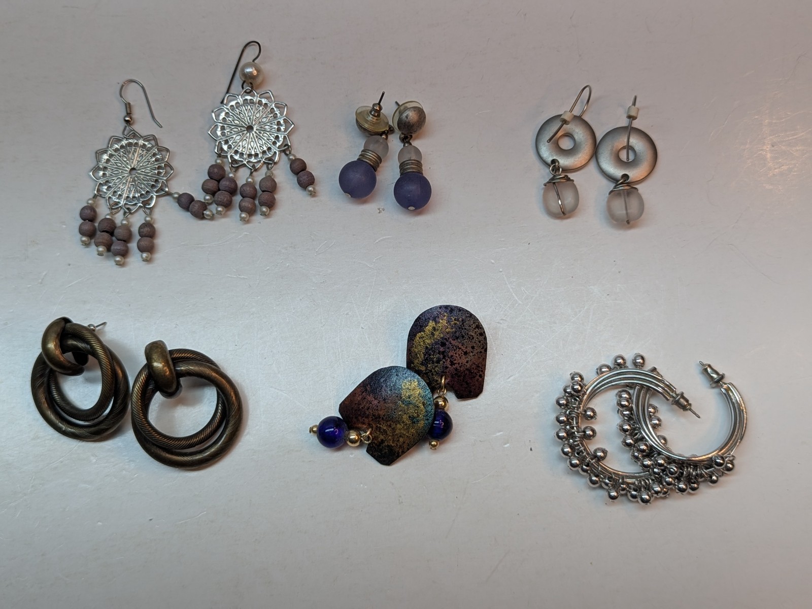 SET OF 6 Earrings Pierced Dangle Drop Hoop Silver Tone Hook Wire Beaded Jewelry