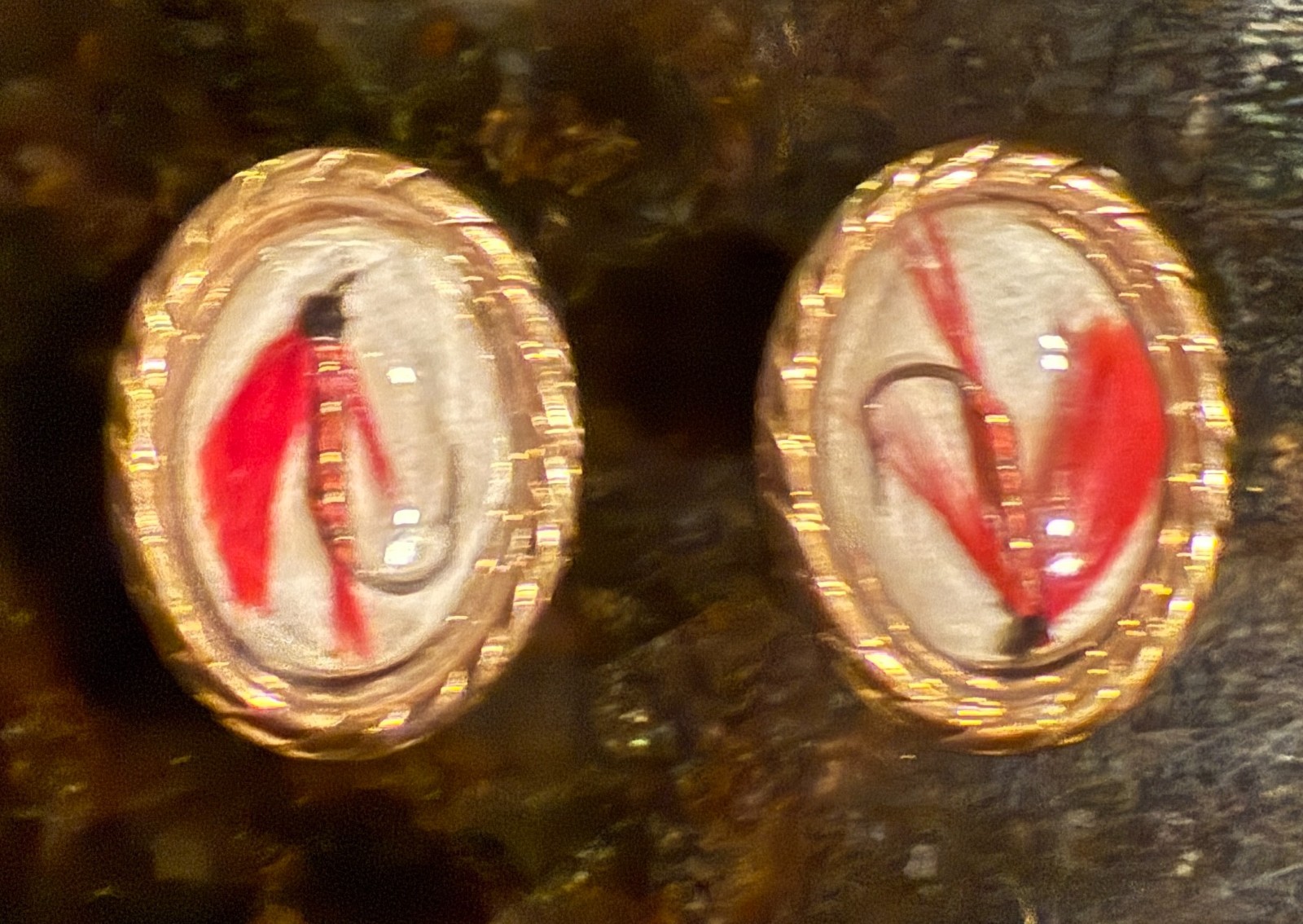 1930s-1950s-Krementz Gold Plated Lucite Fly Fishing Lure Cufflinks-Bubble Dome