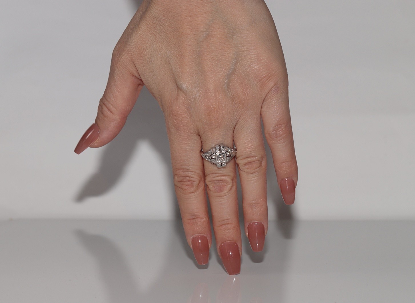 Antique Circa 1920s Handcrafted Art Deco Platinum Natural Diamond Ring