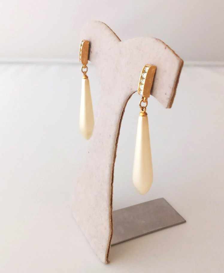 RICHELIEU Faux Pearl and Rhinestone Dangle Drop Pierced EARRINGS Vintage