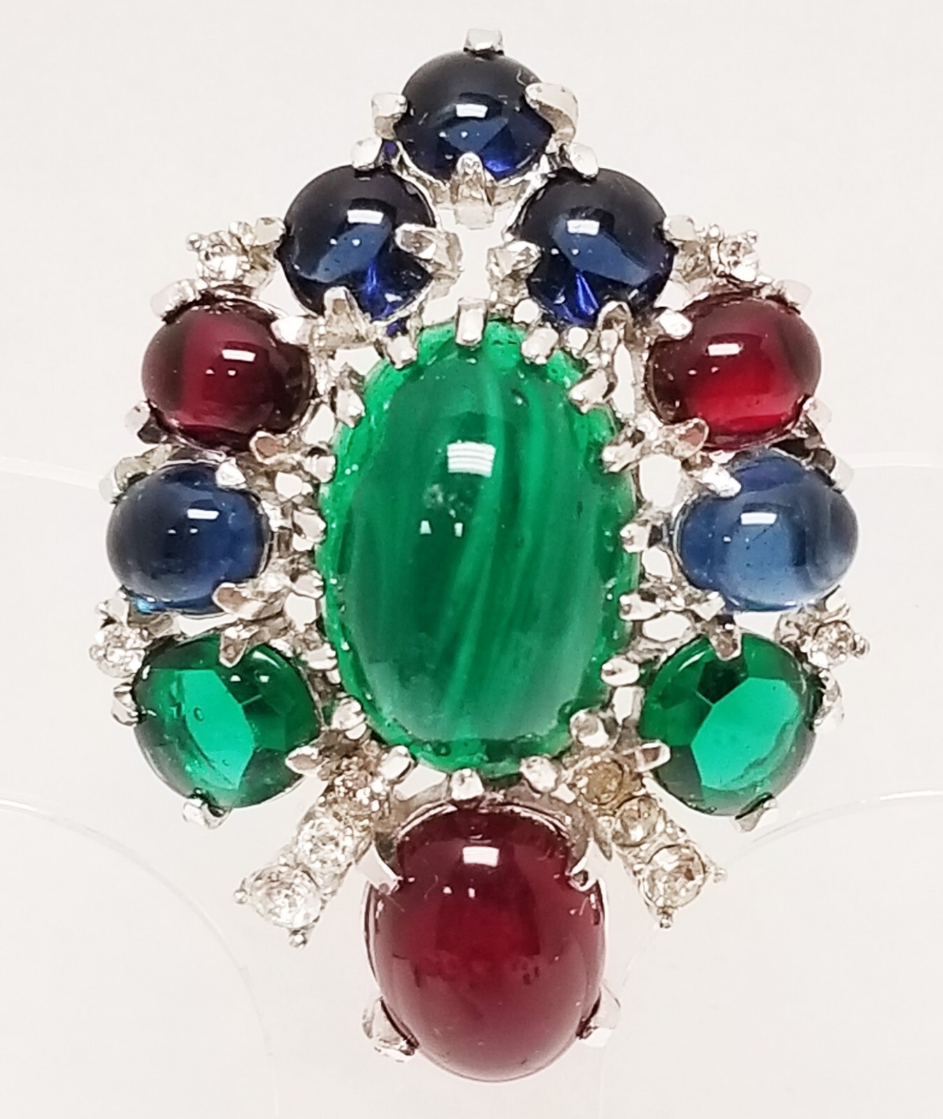 Vintage Moghul Style Poured Gripoix Glass Cabochon Curved Brooch 2″ x 1 1/4″