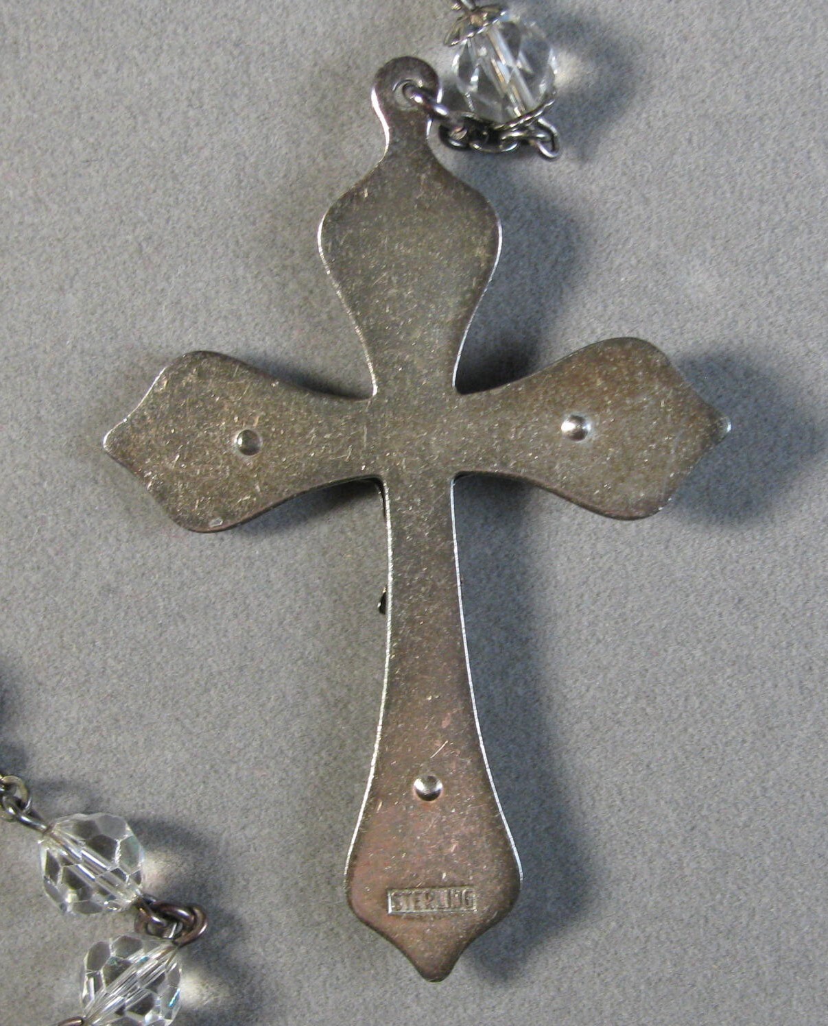 Antique Sterling Silver Crucifix 5 Decade Crystal Rosary 30″ 47.1g #J4781