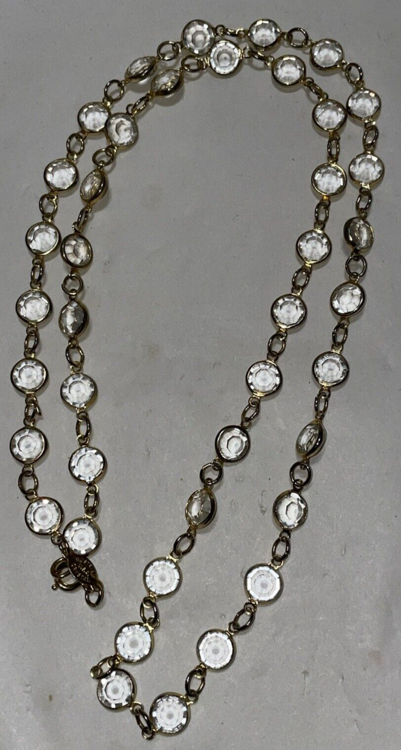 Vintage Signed Rafaelian Austrian Crystal Bezel Gold Tone Chain Necklace USA