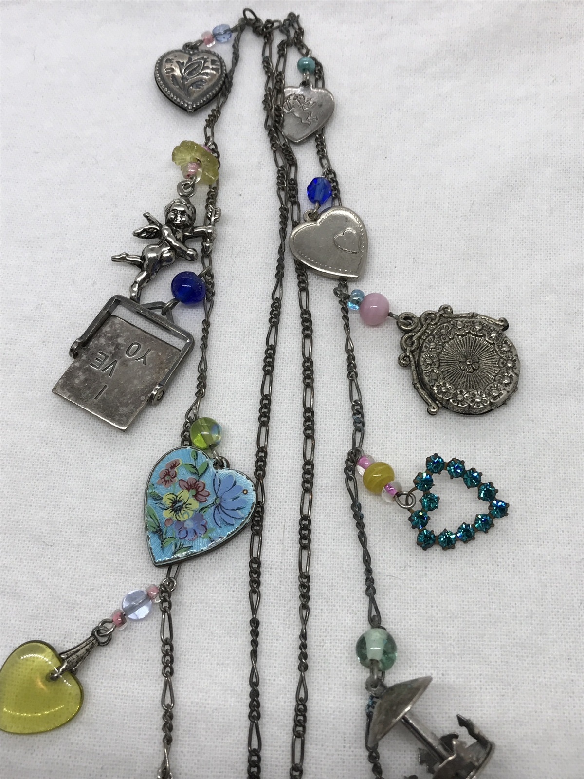 Vintage Glass Works Studio Glass & Silver Charms in Multi Colors Necklace 12