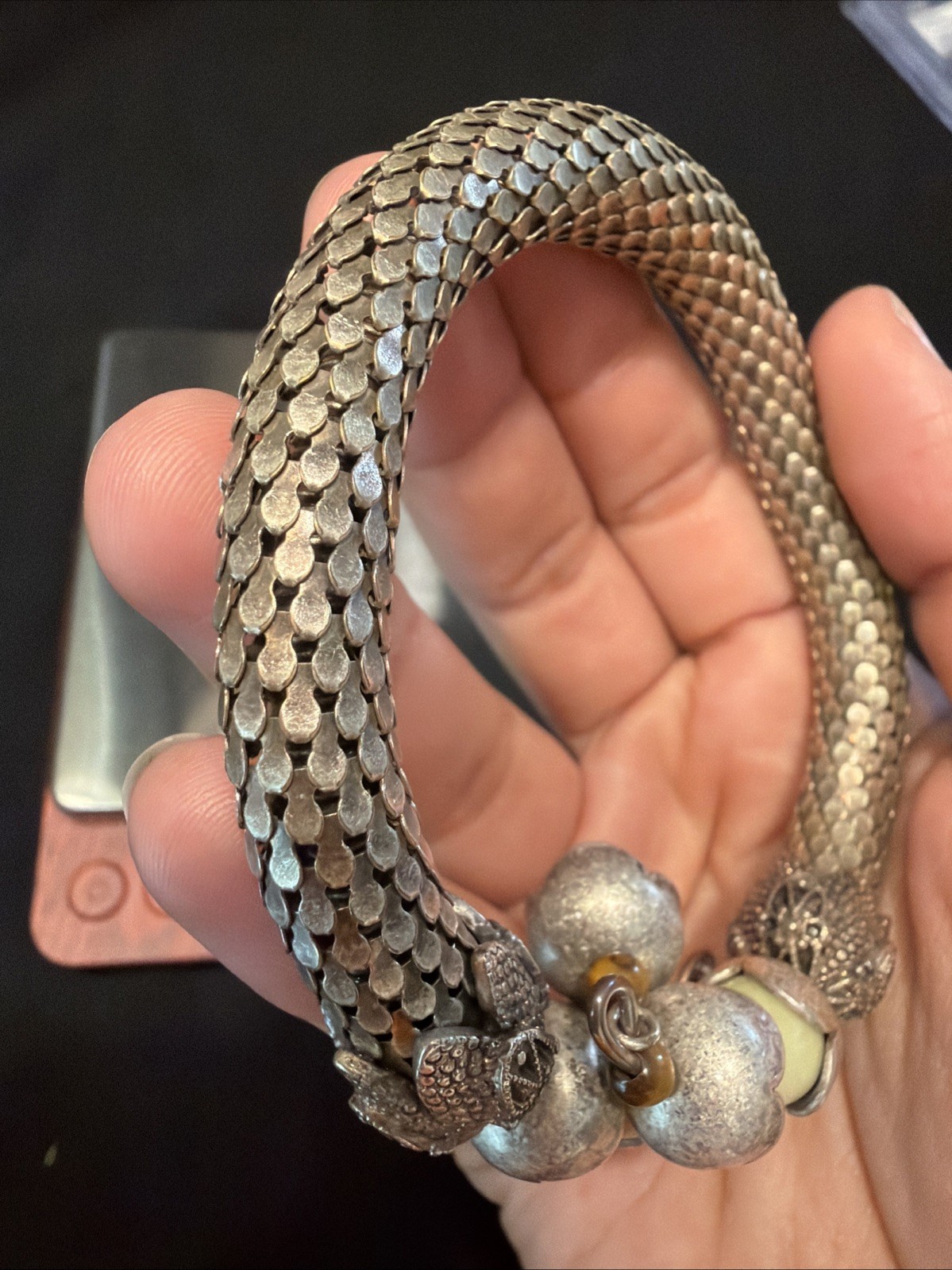 Vintage Pierre Cardin Ornate Bracelet Sterling With Stones Adjustable