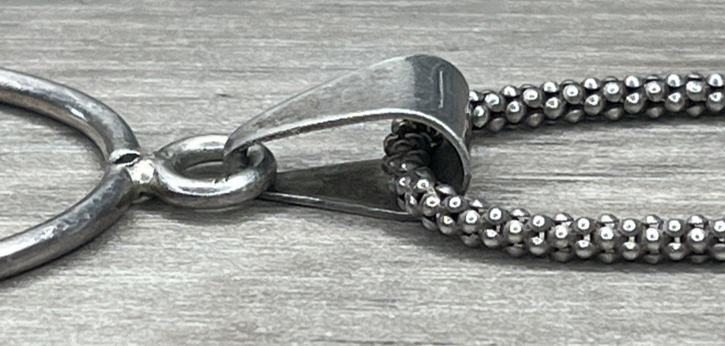 VTG Modernist Sterling 925 Popcorn Chain Necklace & Oval Openback Bezel Pendant