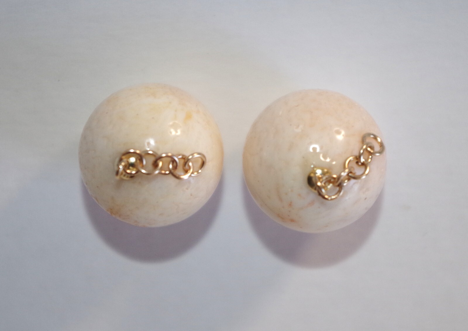 ANTIQUE 14K GF ANGEL SKIN CORAL BALL 17.5 MM CORAL JACKET DROP EARRINGS JACKETS