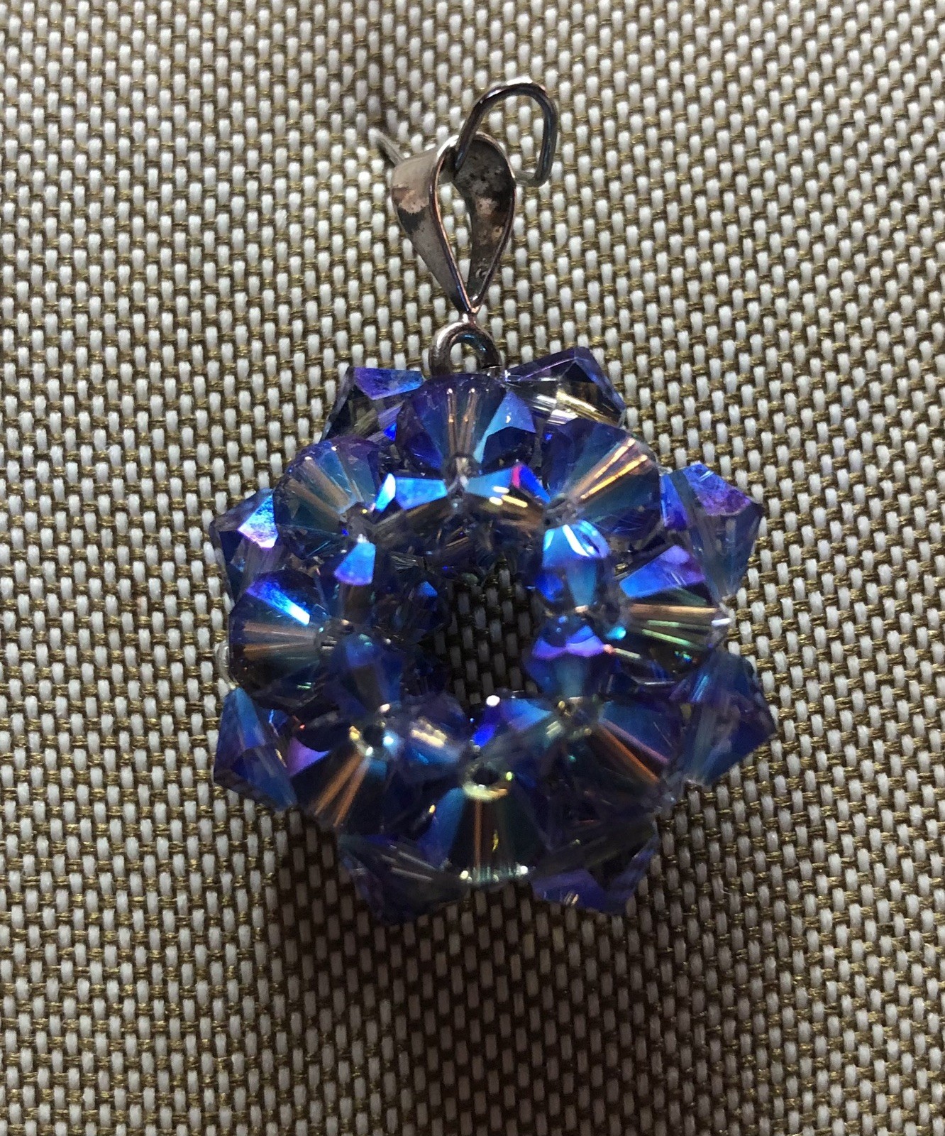 Vintage Sterling Silver Bale Violet Blue Austrian Crystal Glass Beads Pendant