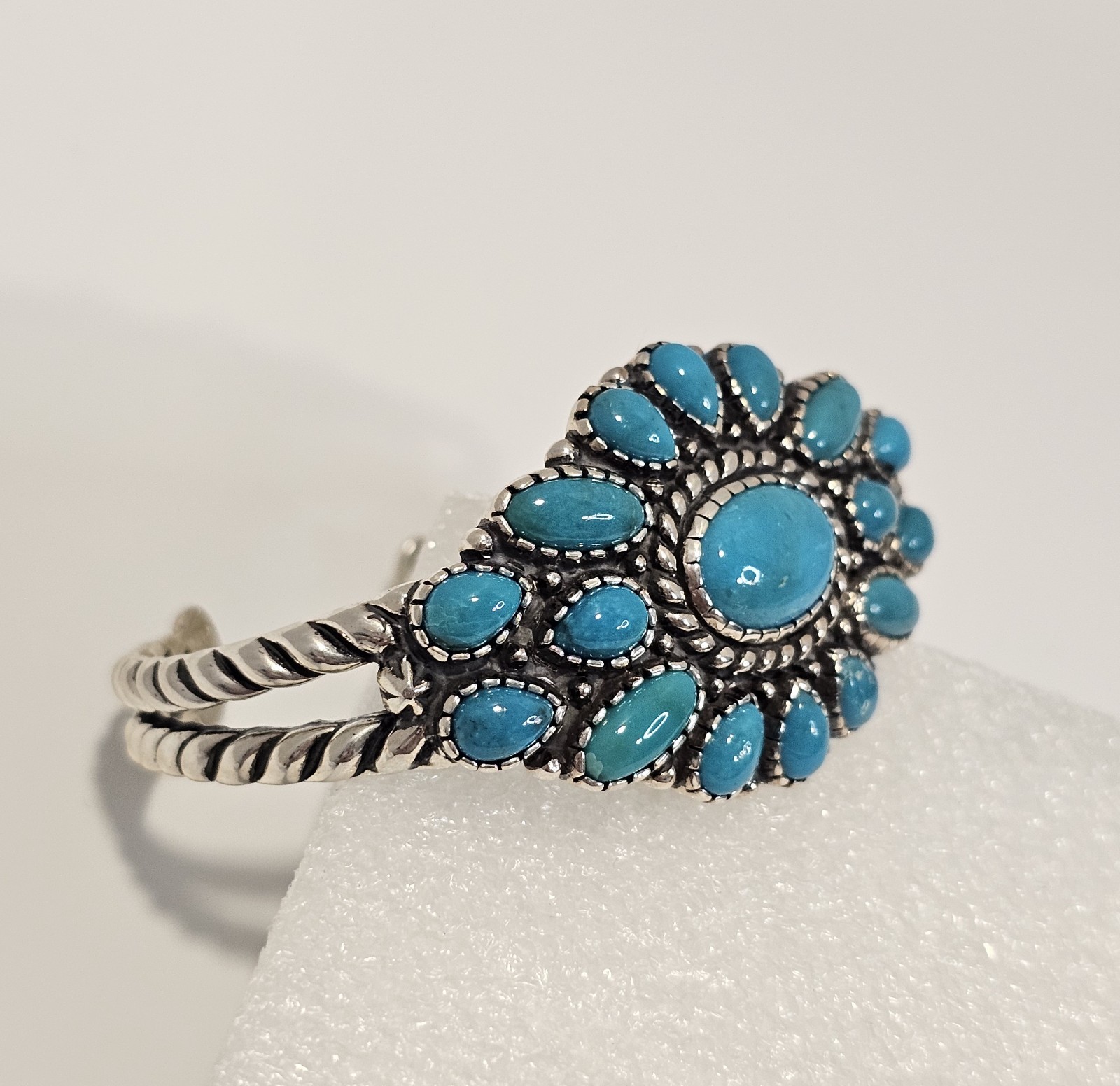 Carolyn Pollack sterling silver turquoise cluster cuff bracelet Relios signed