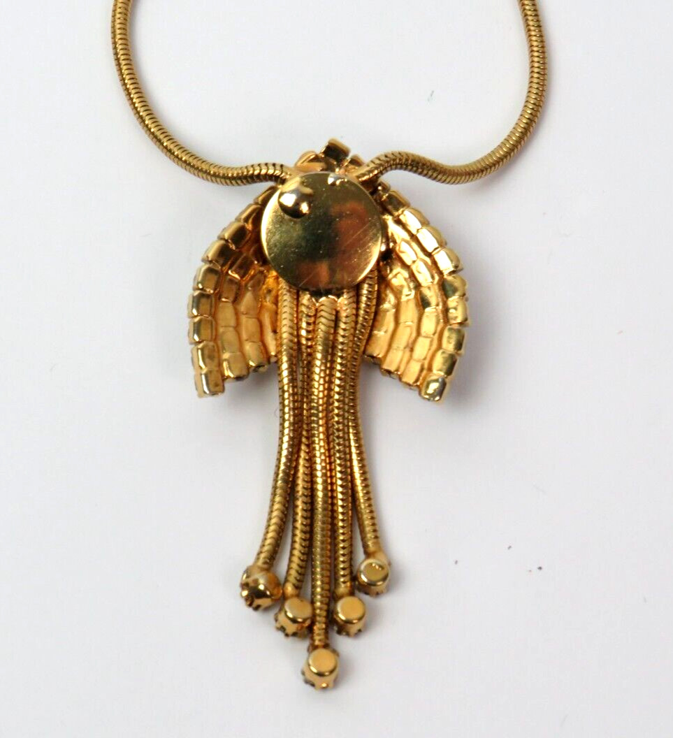 VTG 1930s – 1950s ART DECO GOLDEN CRYSTAL 5 DANGLER PENDANT NECKLACE 22 3/8″