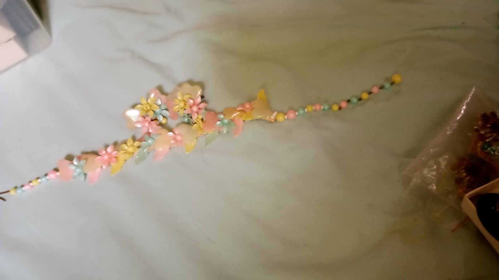 Vintage Made In Germany Plastic Flowers And Hearts Set Necklace Earrings Old