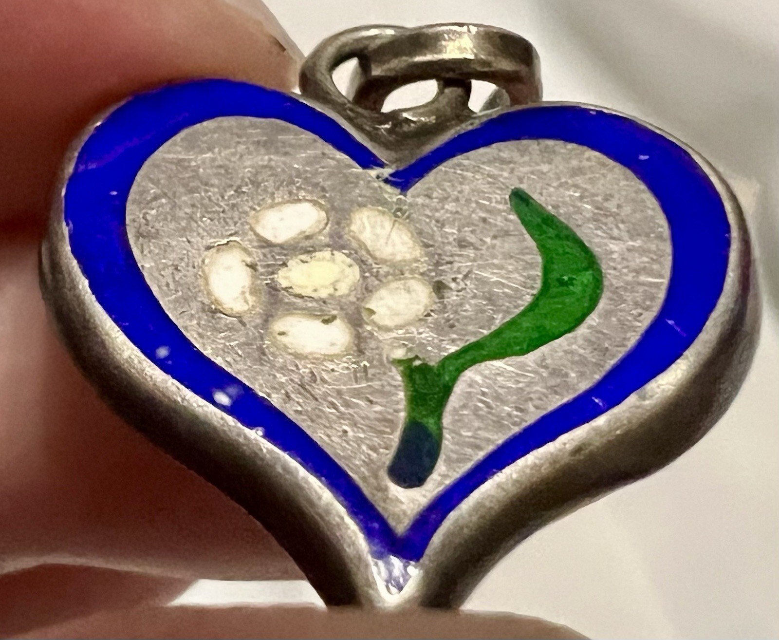 925 STERLING SILVER Enamel HEART & DAISY or ROSE FLOWER Charm PENDANT Vintage