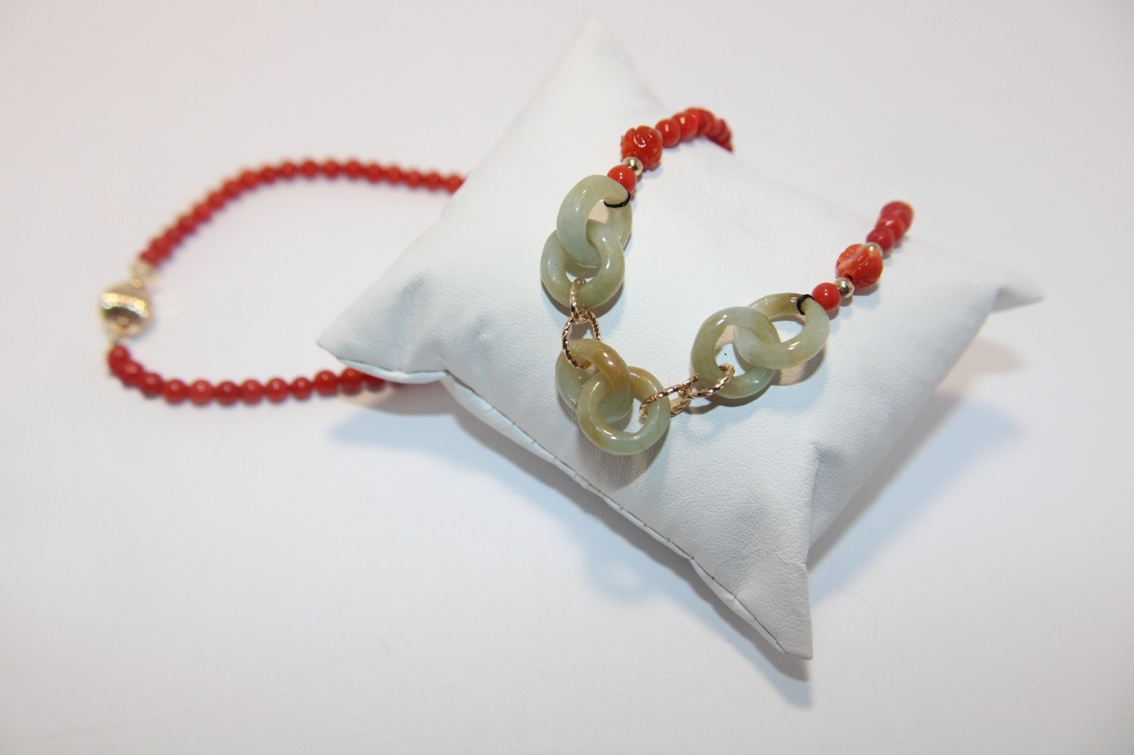 Italian Natural Red Coral Interlocking Jade Necklace