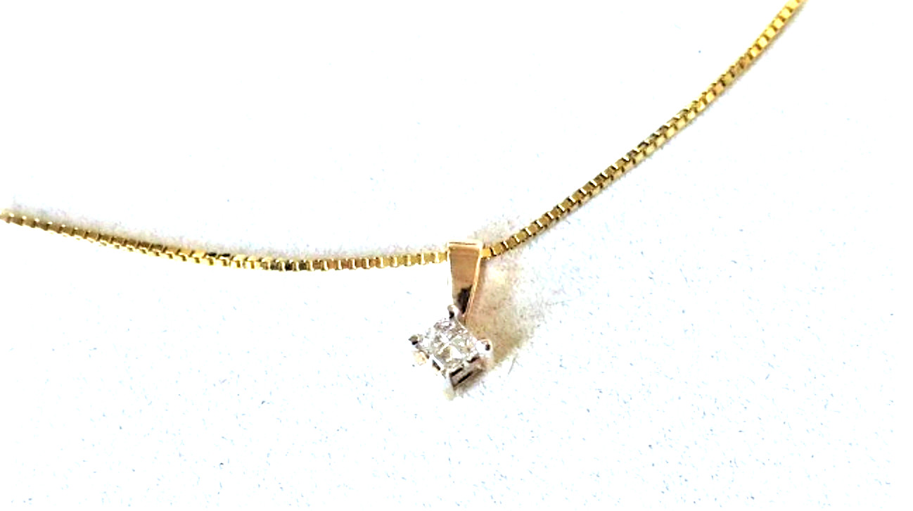 Vintage 10K Yellow Gold 1.2 Ct Square Cut 4-Diamond Pendant Necklace Lot 18″ NWT