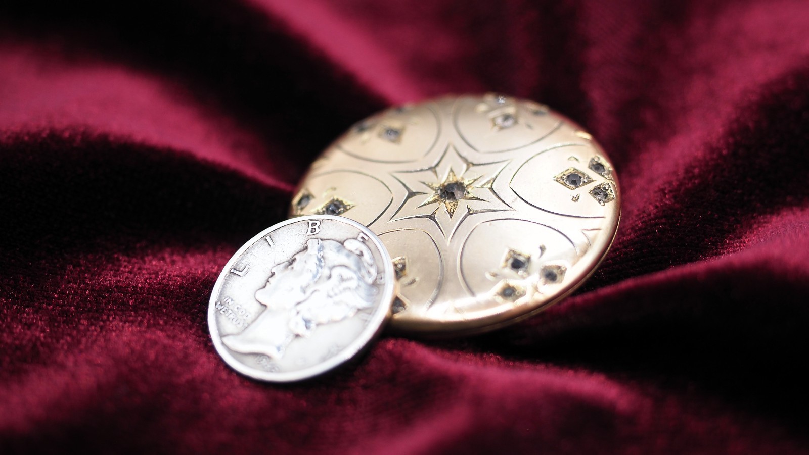 Victorian – F&C Co. – Gold-Filled Locket – Hexagram Star W/ Glass Gems – No Bail