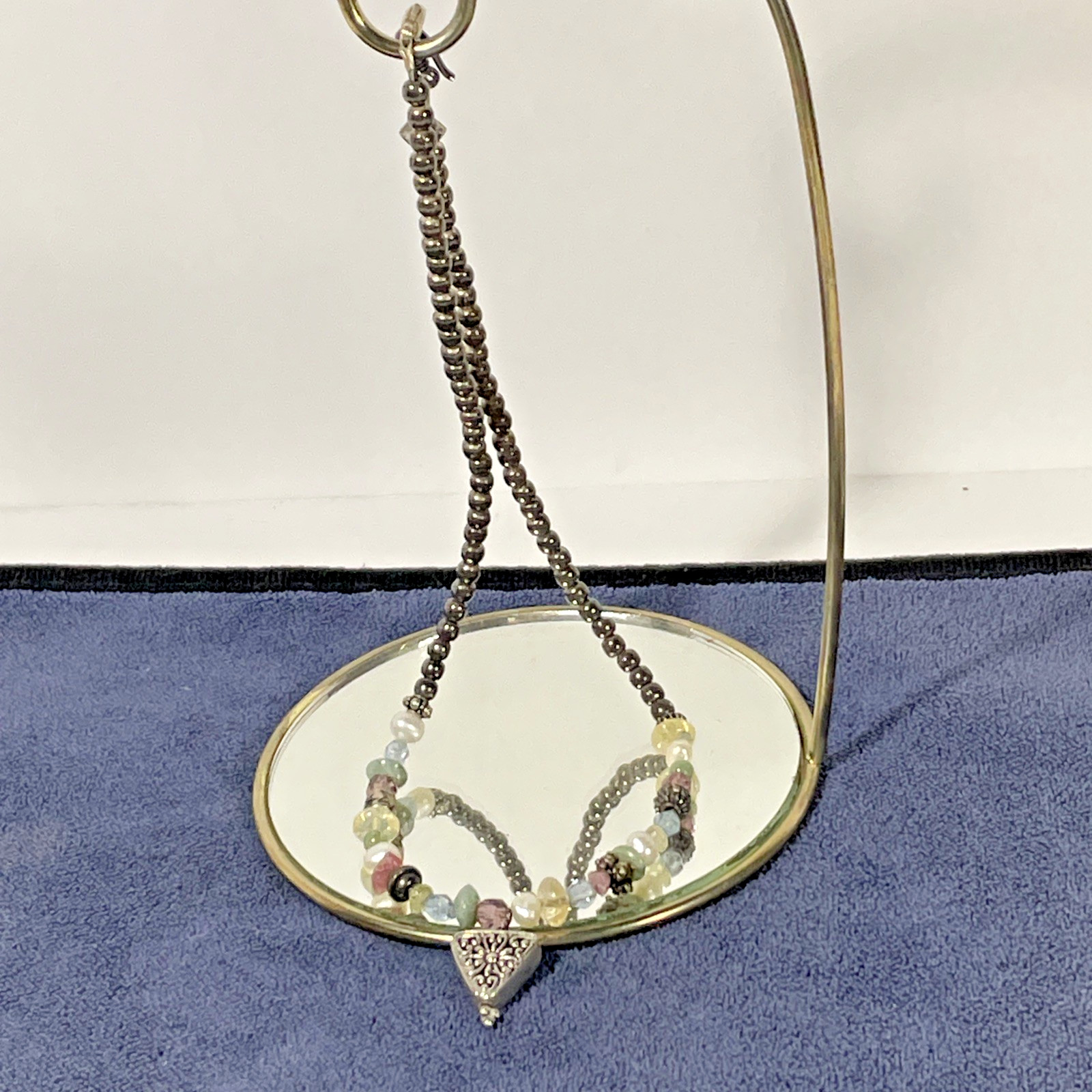 Sterling Silver Pastel Colors & Silver Bead Necklace Southwest 925 16.5″ Long