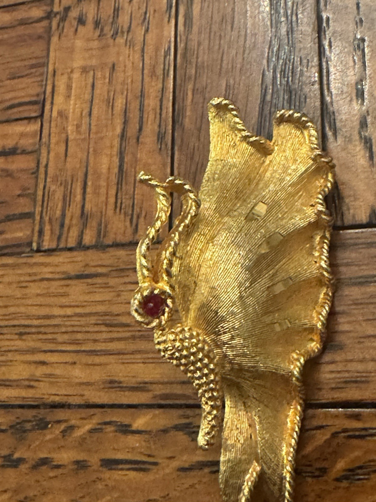 VINTAGE Rhinestone Gold Toned Butterfly Brooch Pin With Red Ruby Accent Juliana