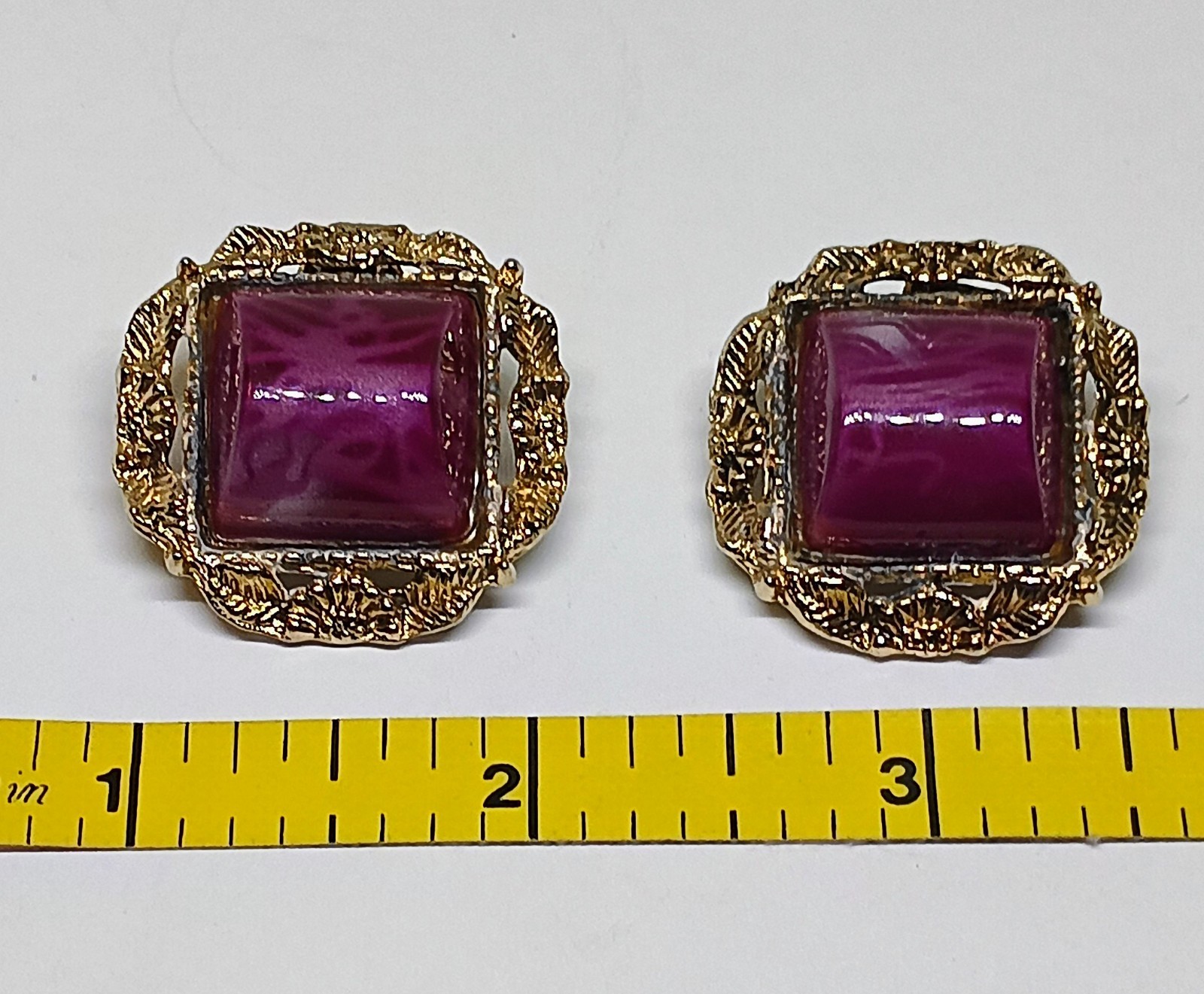 Vintage Purple Thermoset Lucite Chunky Wide Link Bangle Bracelet Earring Set