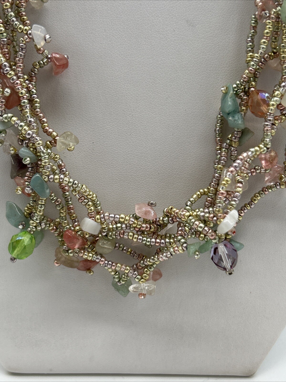 VTG Multicolor Cascade Necklace Woven Bead Crystals w/ 925 Earrings – Guatemala