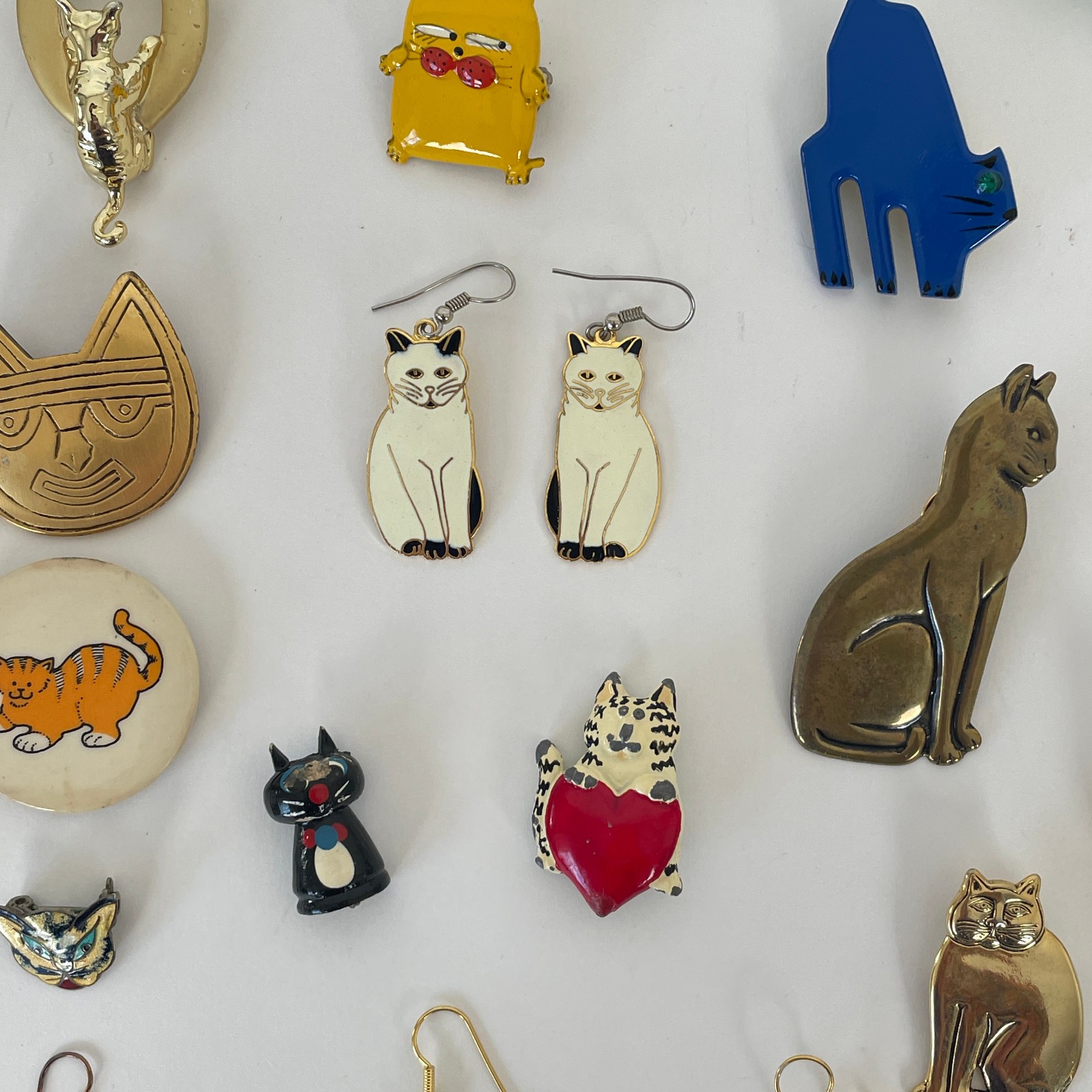 Vtg WHIMSICAL CAT Brooch Lot 50s 70s 80s Jewelry Artisan Burch Pinback Earrings