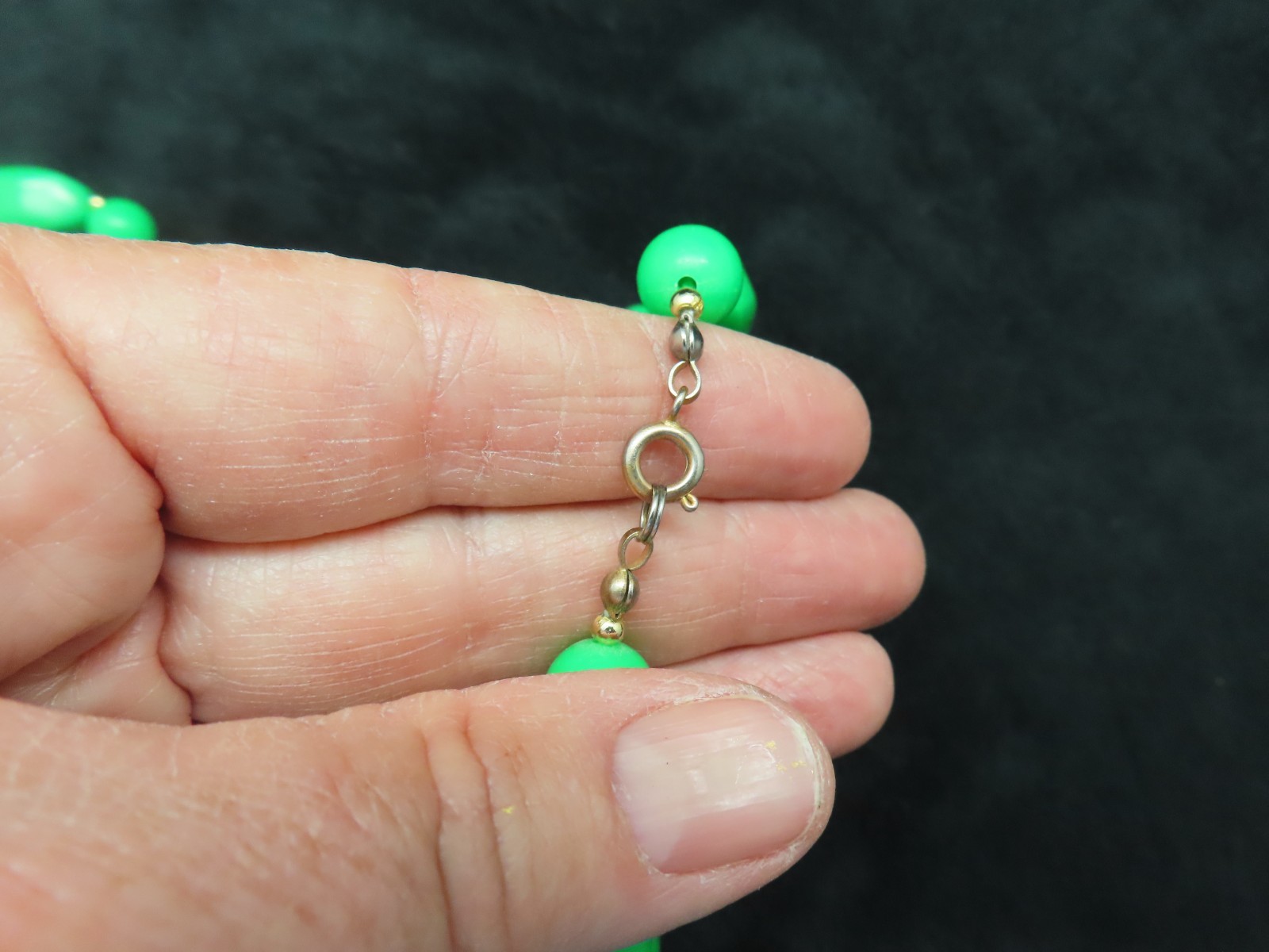 Vintage 1980’s Lime Green Lucite w/Gold Bead Necklace