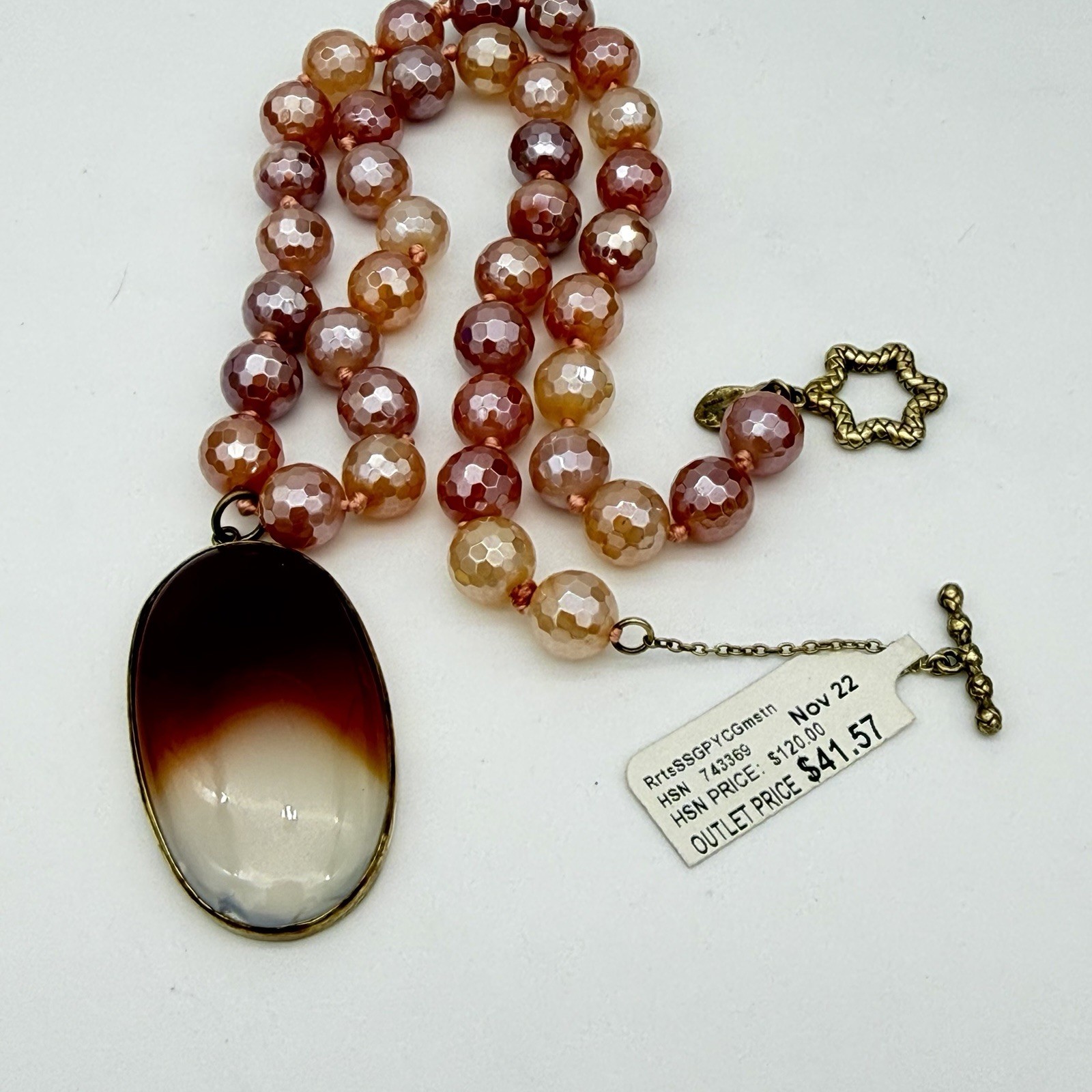 Vtg HSN Sterling Silver Gemstone Necklace Sparkling Agate Statement NOS Org. Tag
