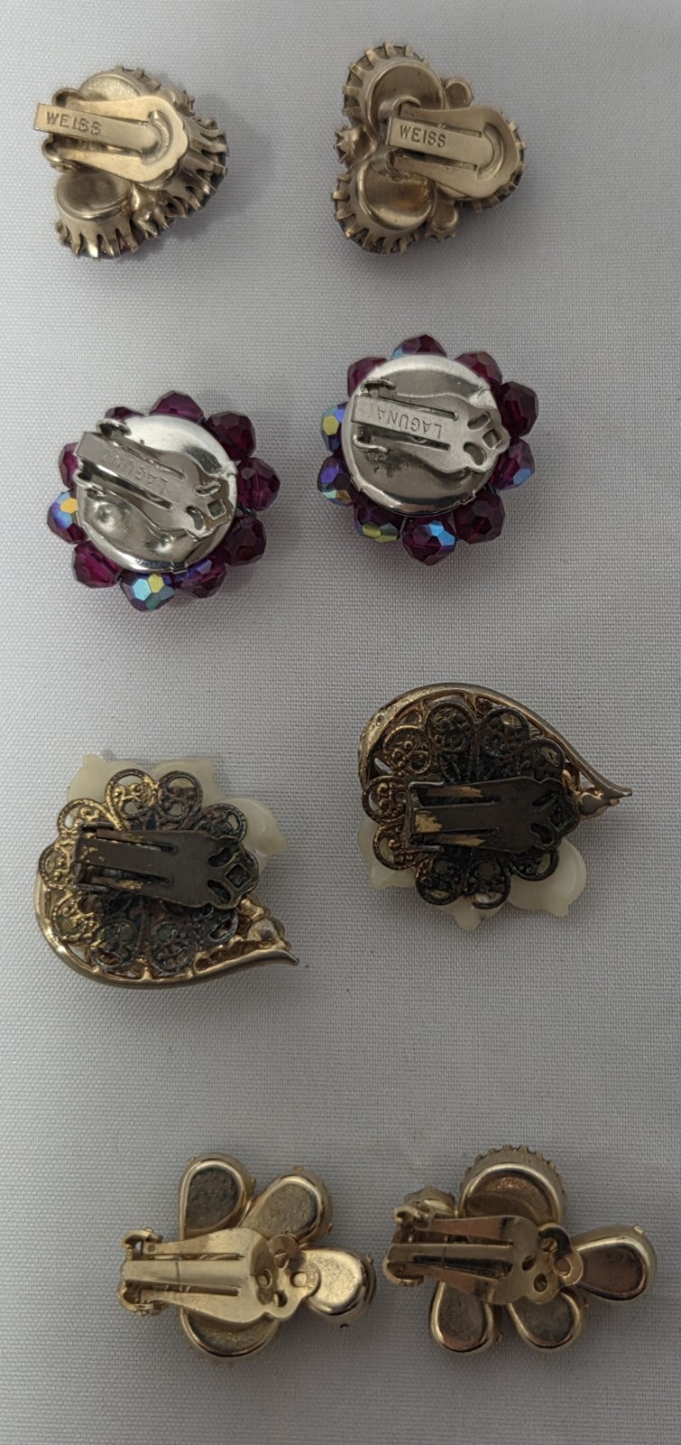 Vintage Rhinestone Clip-On Earrings, Stylish, Lot of 4 In Miriam Haskell Style