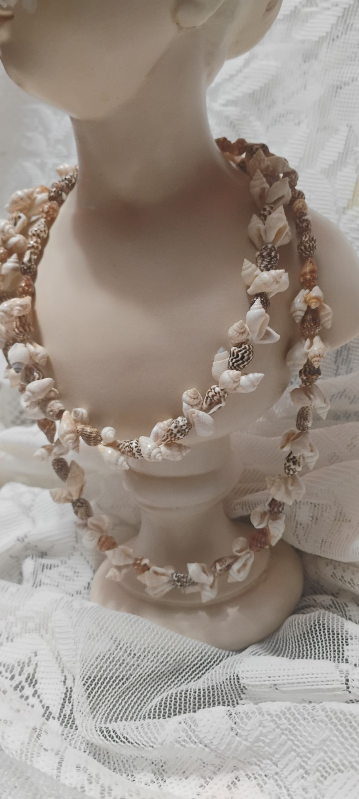 Vintage Boho Natural Small Conch Sea Shell Necklace 36” LONG! Quality Handmade