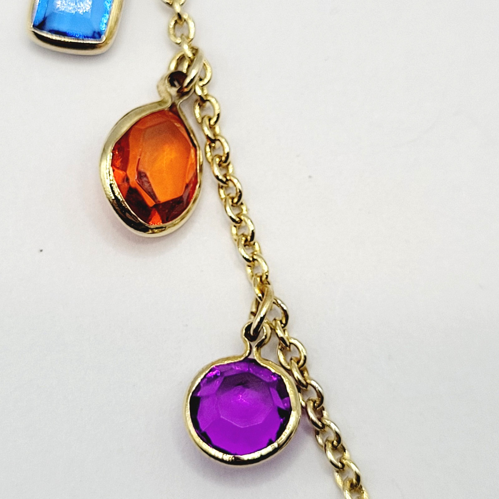 Rainbow Colors Acrylic Charm Station Bead Gold Tone Vintage 1980s Necklace Korea