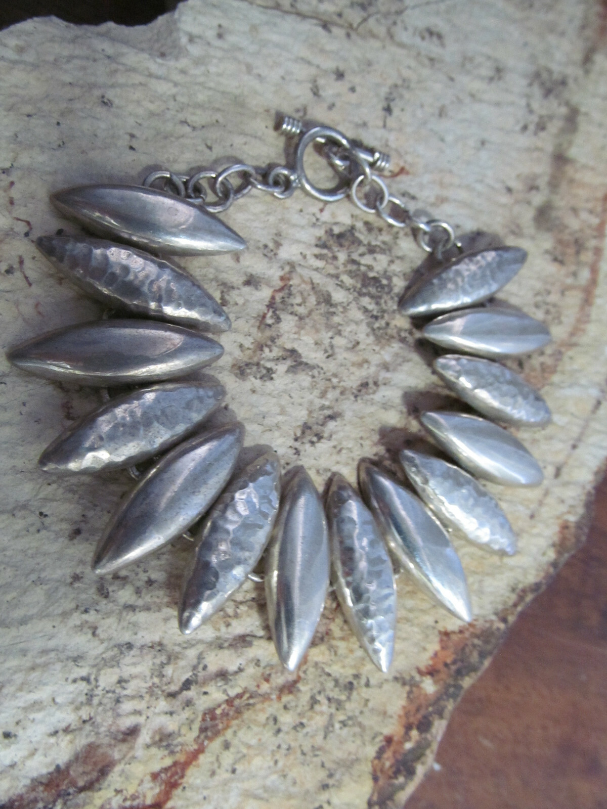 Big Wrist 925 Sterling silver Navette Shaped Link Bracelet Mexico 8 3/4″, 44g