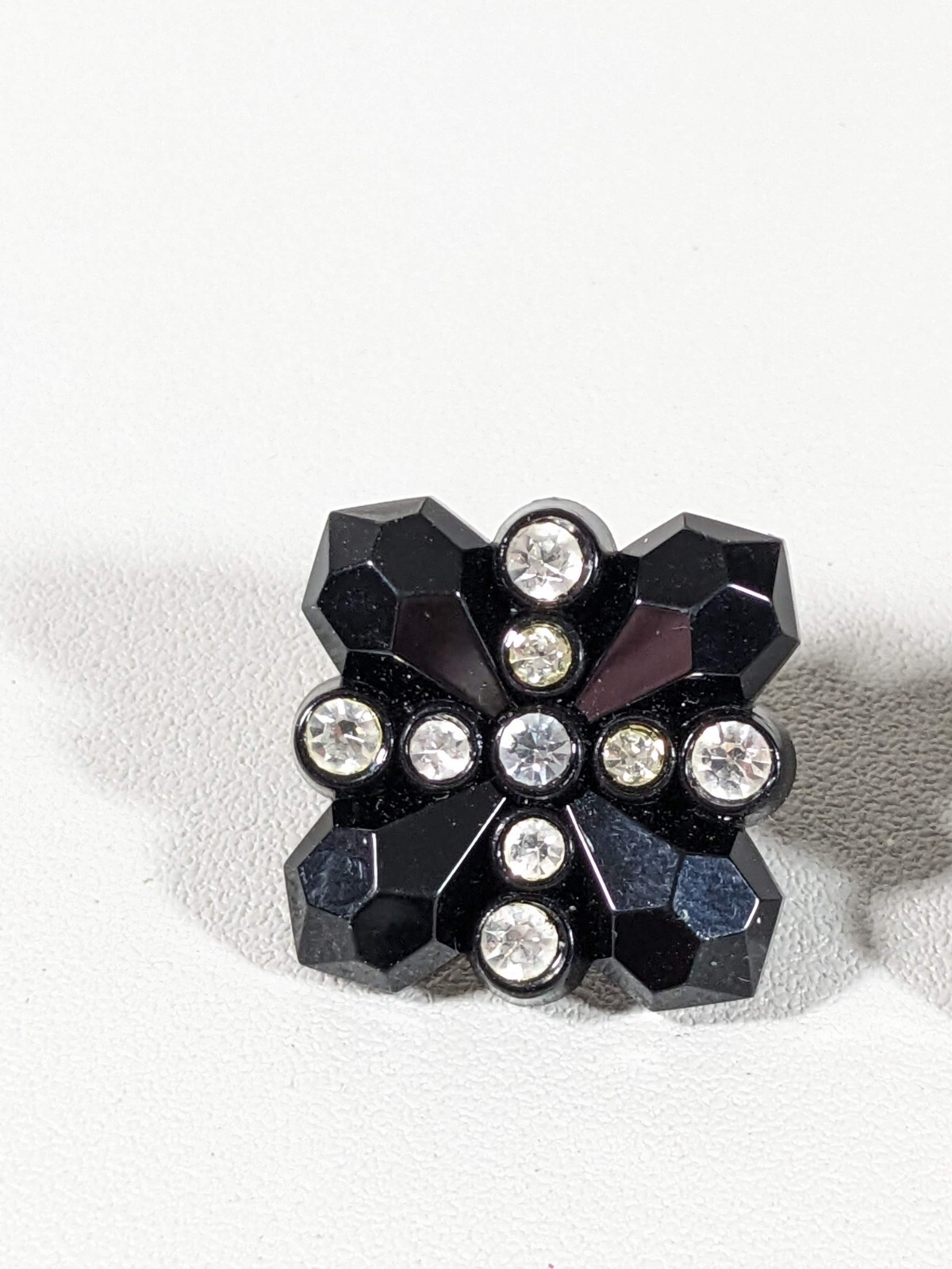 Vintage Black Acrylic Square Crystal Cross Clip On Earrings