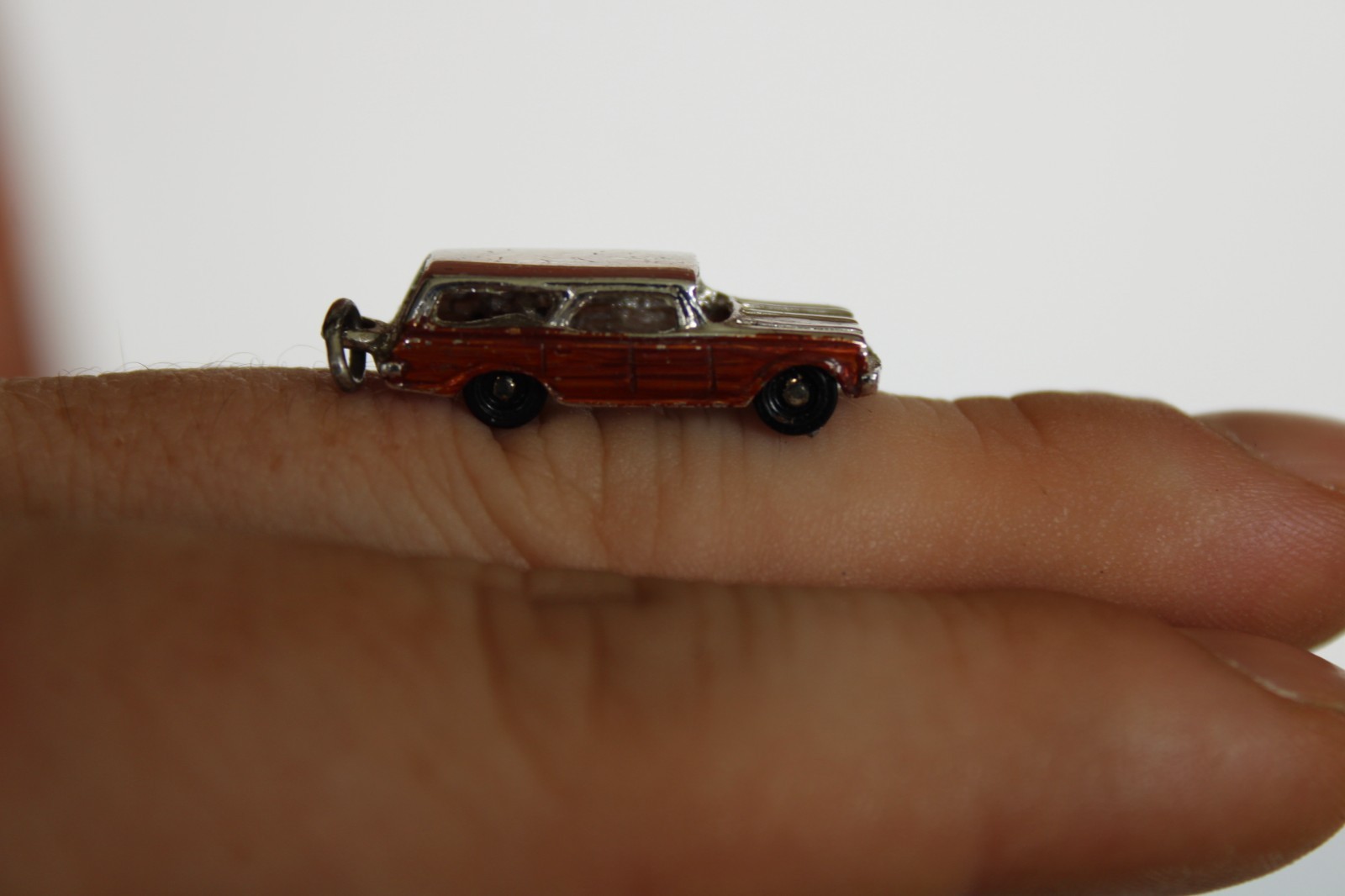 Vintage Sterling Silver Painted Enamel Station Wagon Car Charm