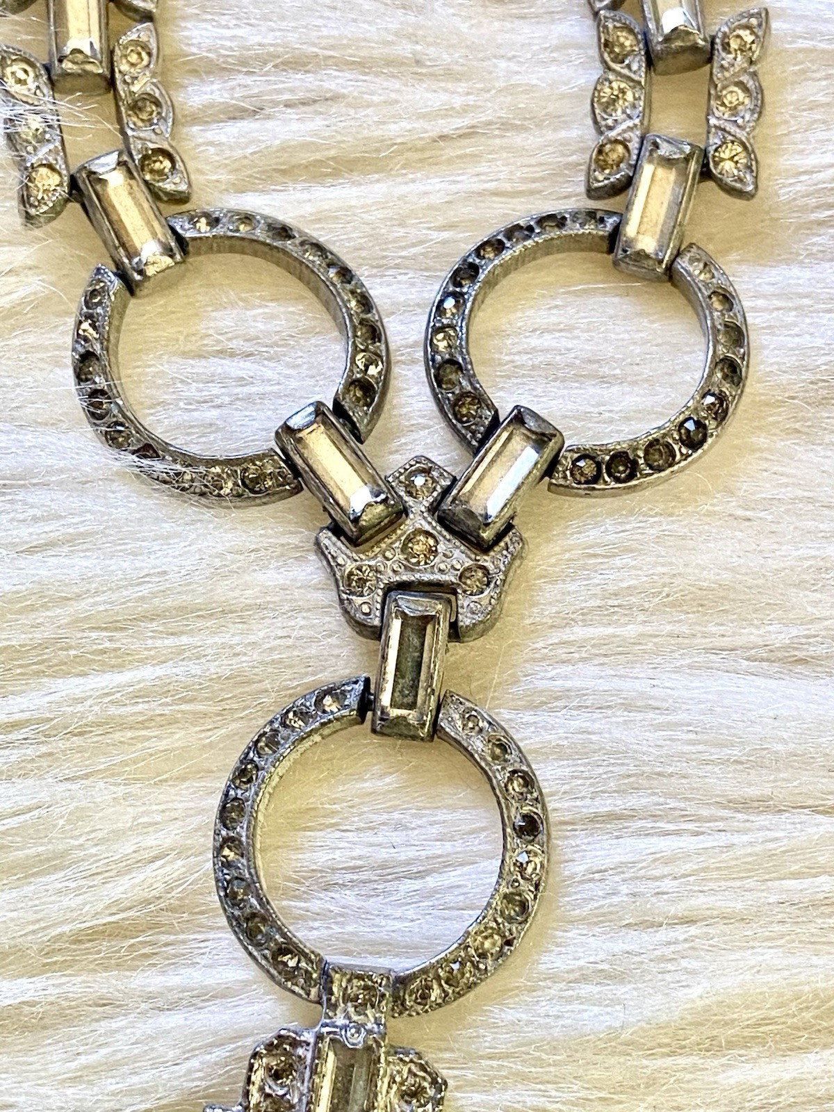 Antique Art Deco Pot Metal Paste Rhinestone Festoon pendant Necklace 1920s