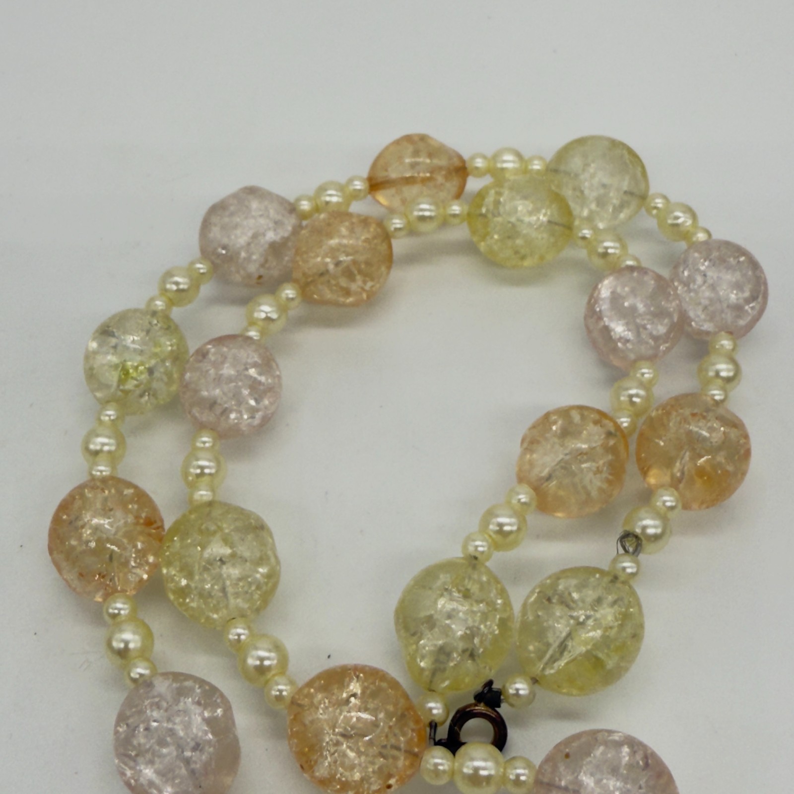 Vintage Necklace Crackle Bead Pastel Colors 22 Inches Faux Pearls Spring