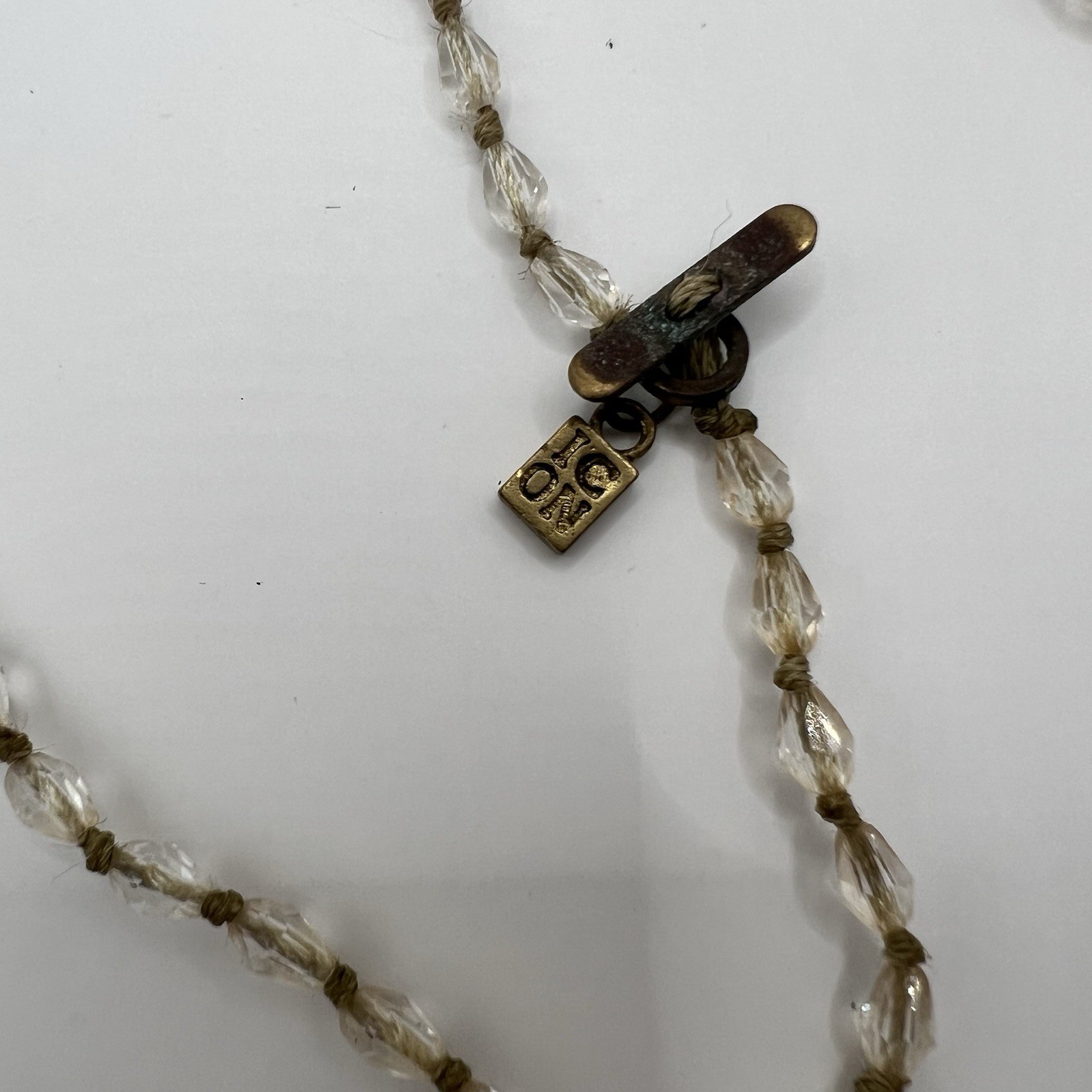 ICON Peace Sign Necklace Brass and Glass Beaded Chain 38” Long Casual Every Day