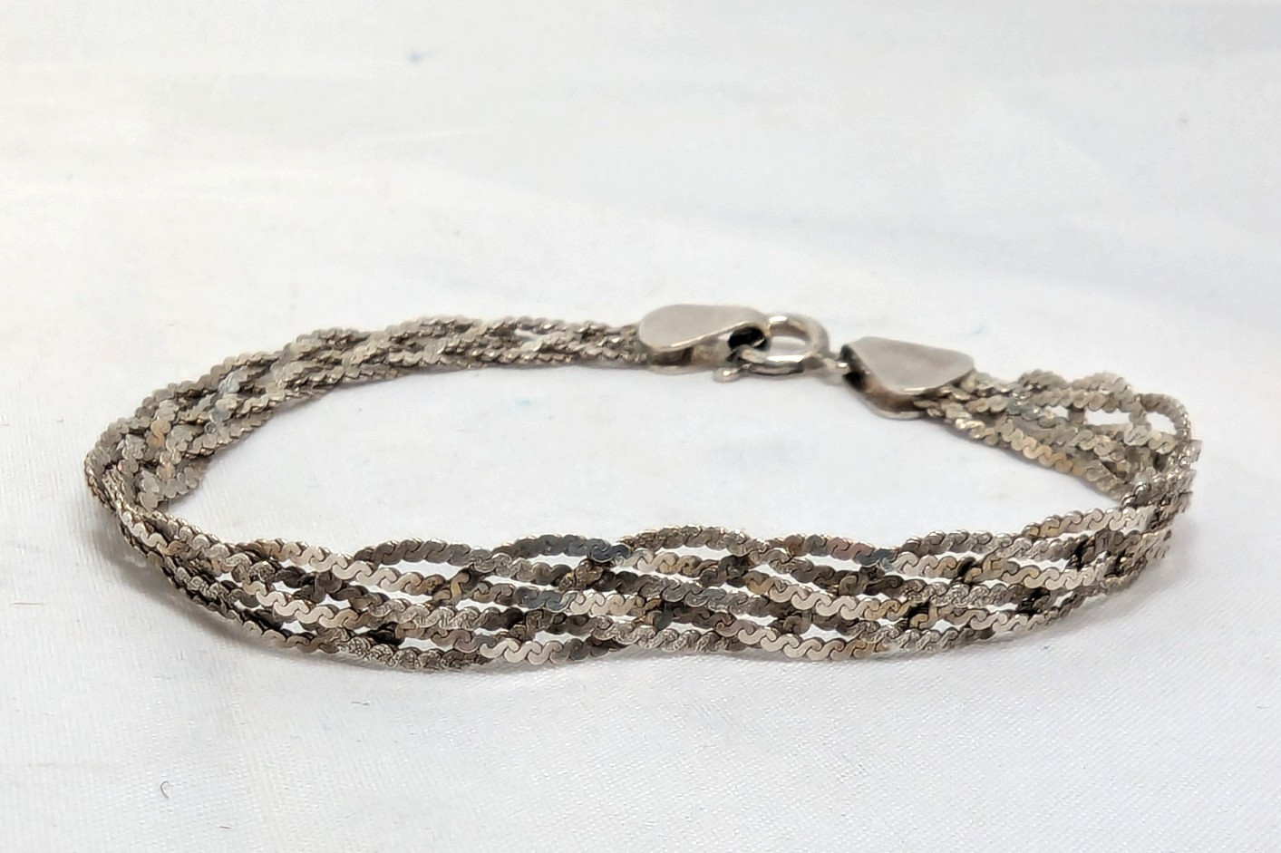 Five Strand Sterling Silver Chain Braided Bracelet MC47 MEX 925 Vintage 7″
