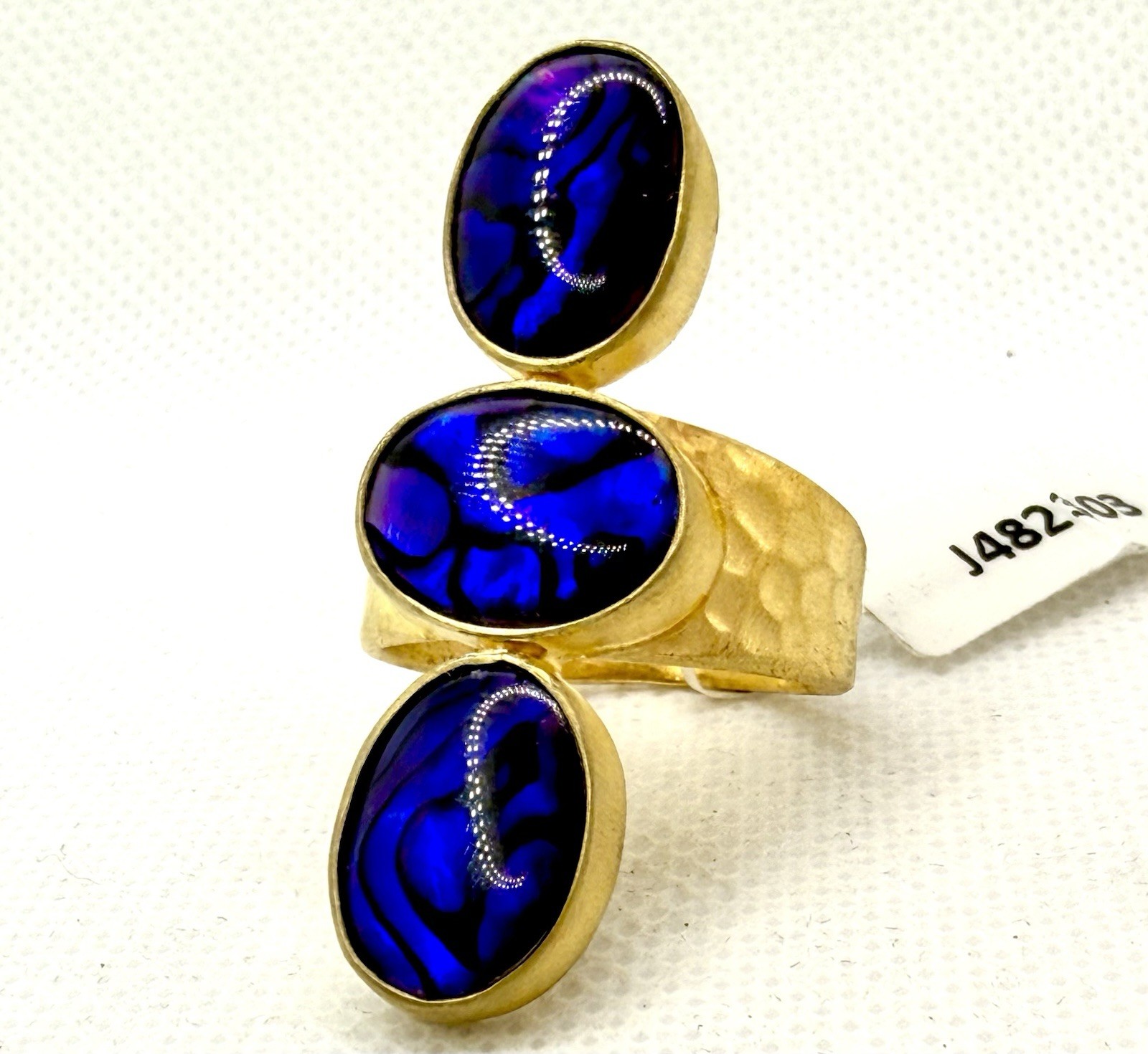 Gold Sterling Silver Ring Blue Purple Gemstone Large Statement Boho Sz 10