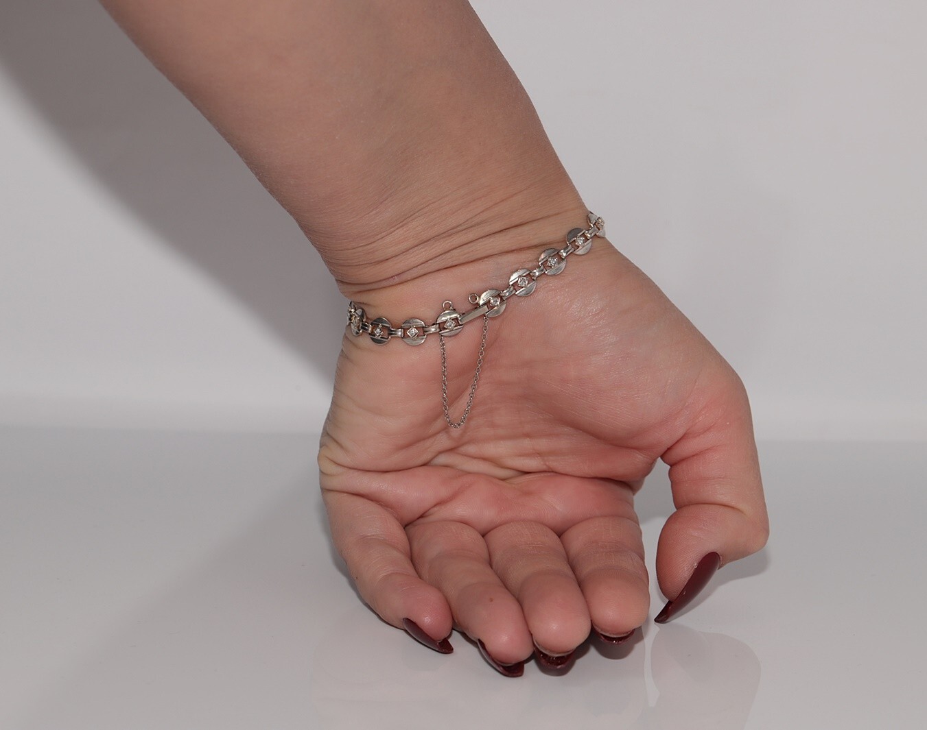 Antique Circa 1920s Art Deco 14k Gold Natural Diamond Decorated Tennis Bracelet