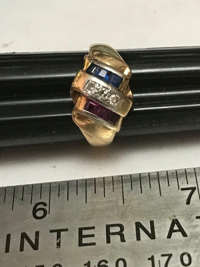 14K Yellow Gold, Diamond, Ruby, Sapphire Ring