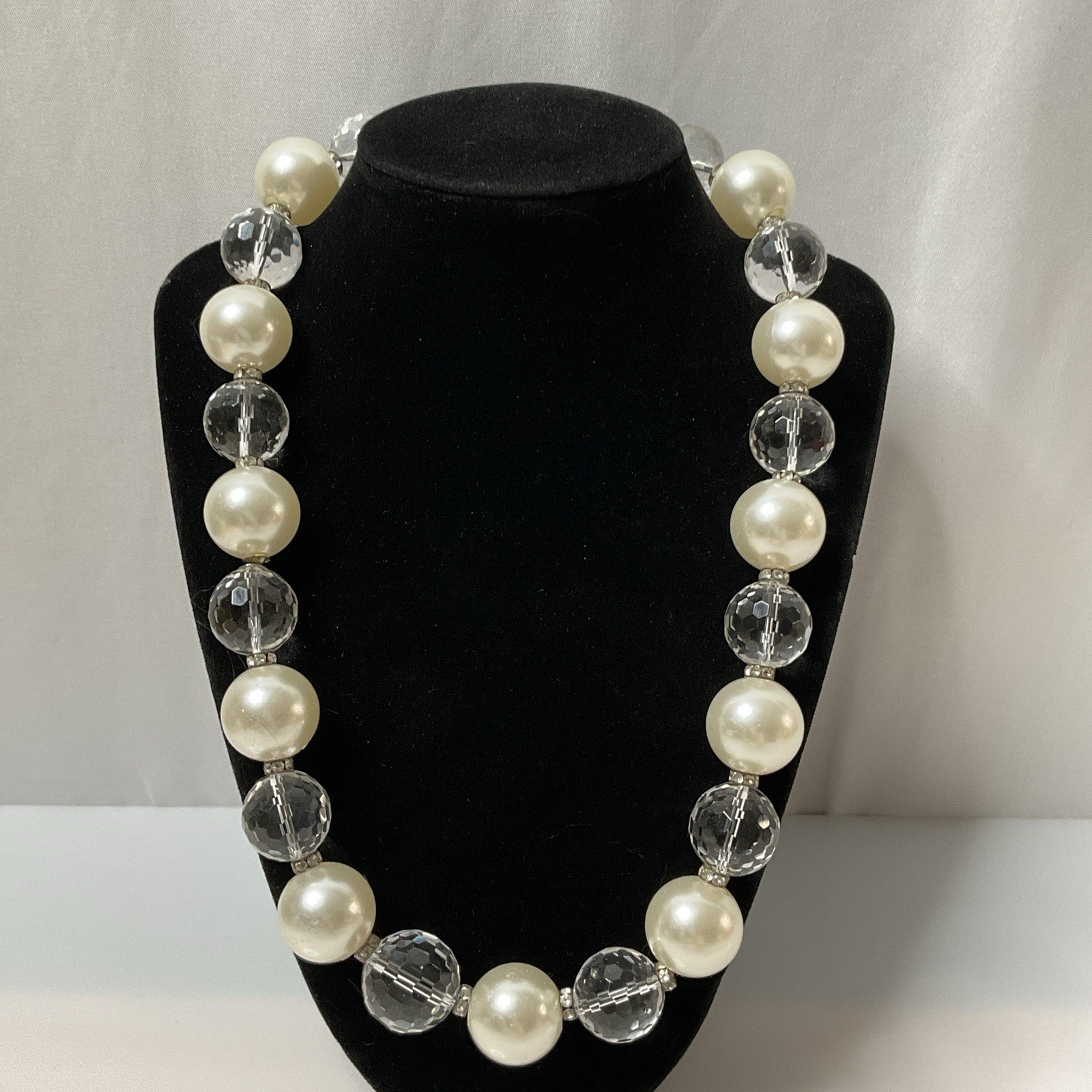 Artisan Rock Crystal Quartz Faux Pearl Necklace Handmade Studio Jewelry 20”