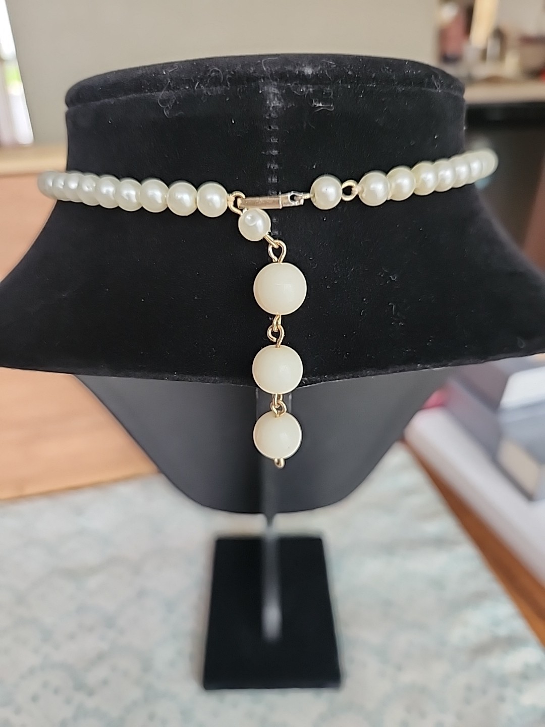 MCM Vintage Faux Pearl Tie Necktie Necklace Hong Kong 18″ Handmade Off White